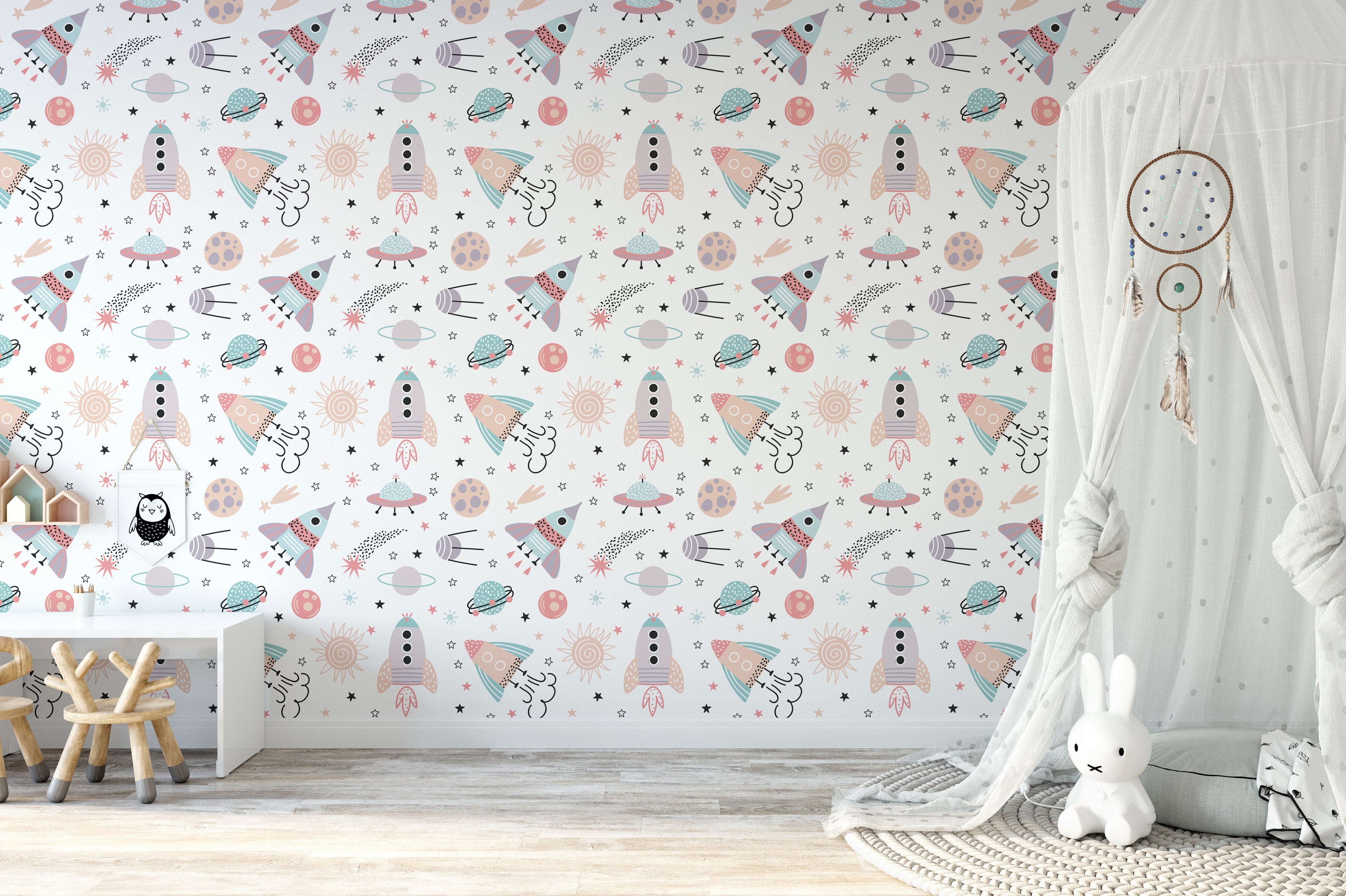 Playful space wallpaper mural for walls
