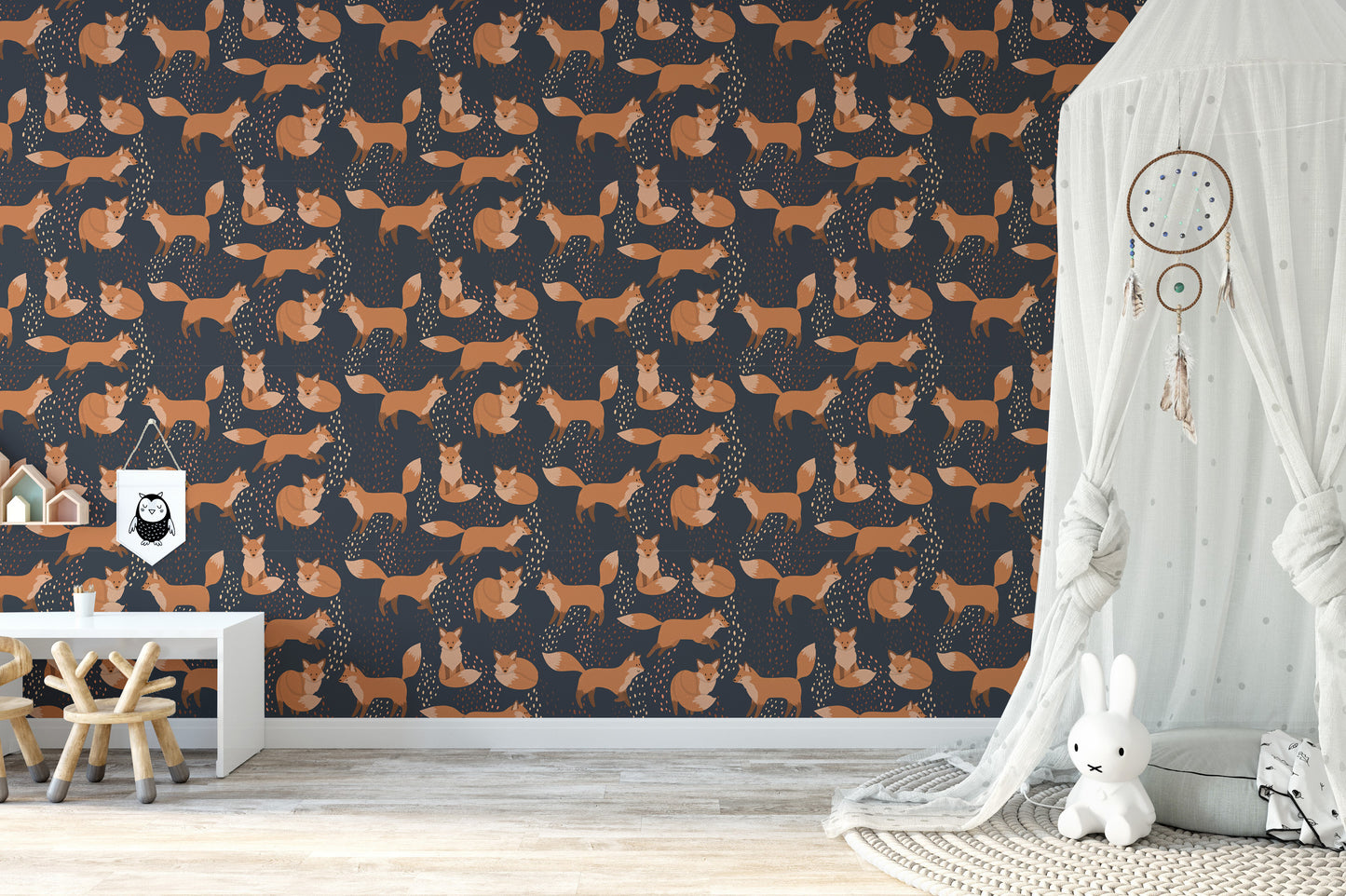 Stylish fox wallpaper mural in orange
