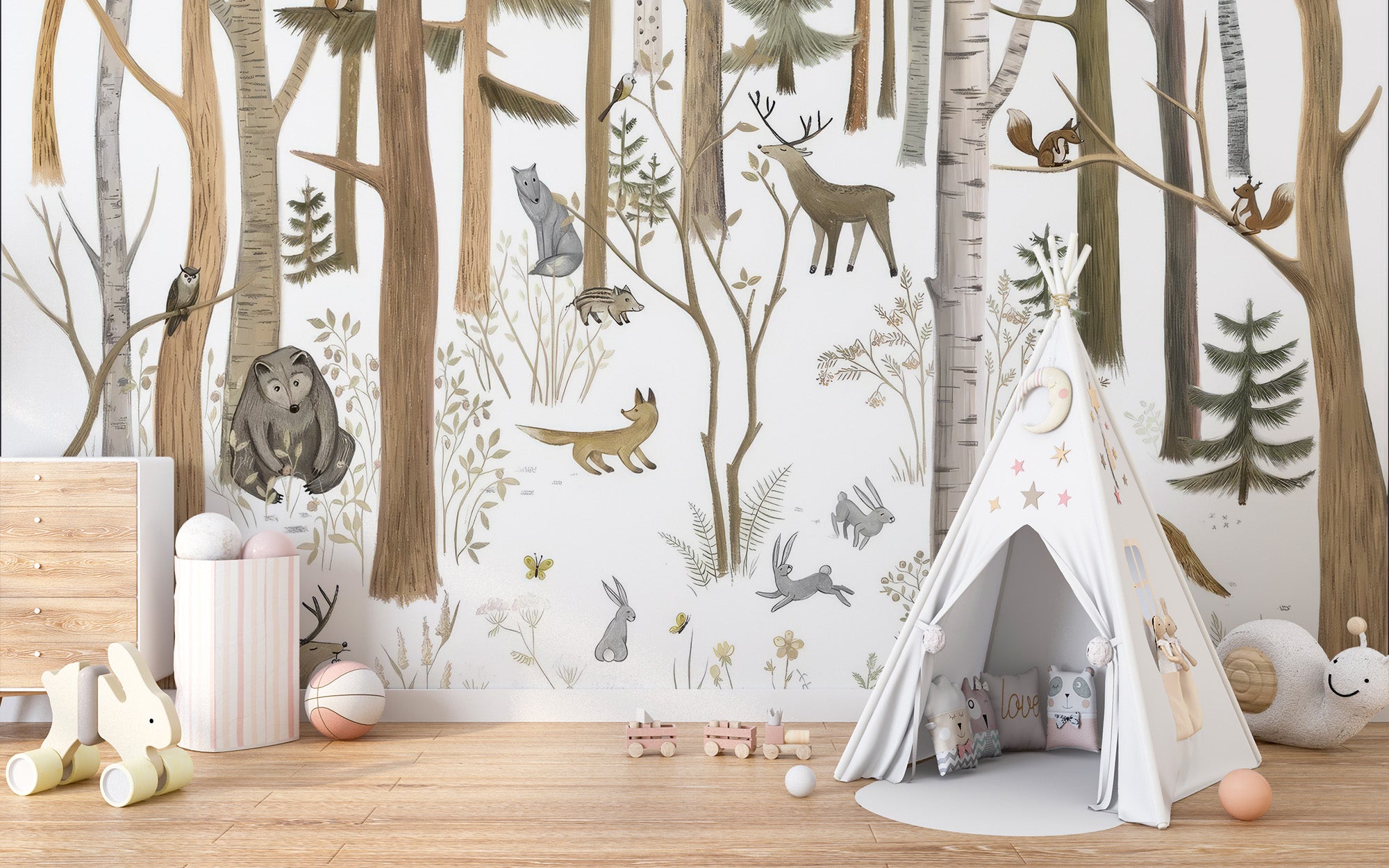 Temporary woodland forest wallpaper for nature-inspired decor