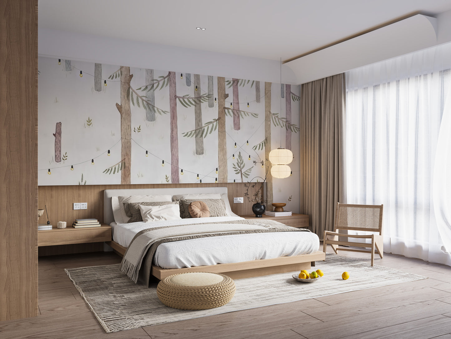 Removable woodland lights wallpaper for dreamy interiors