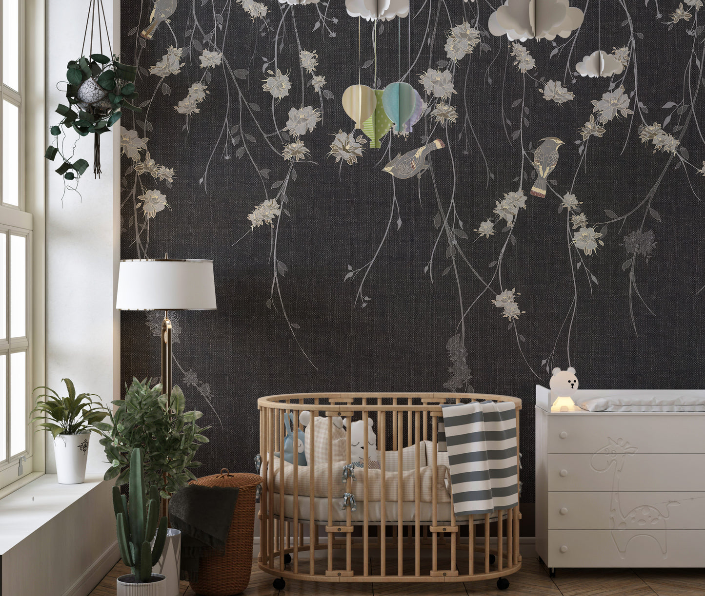 Floral Bird Wall Mural Design