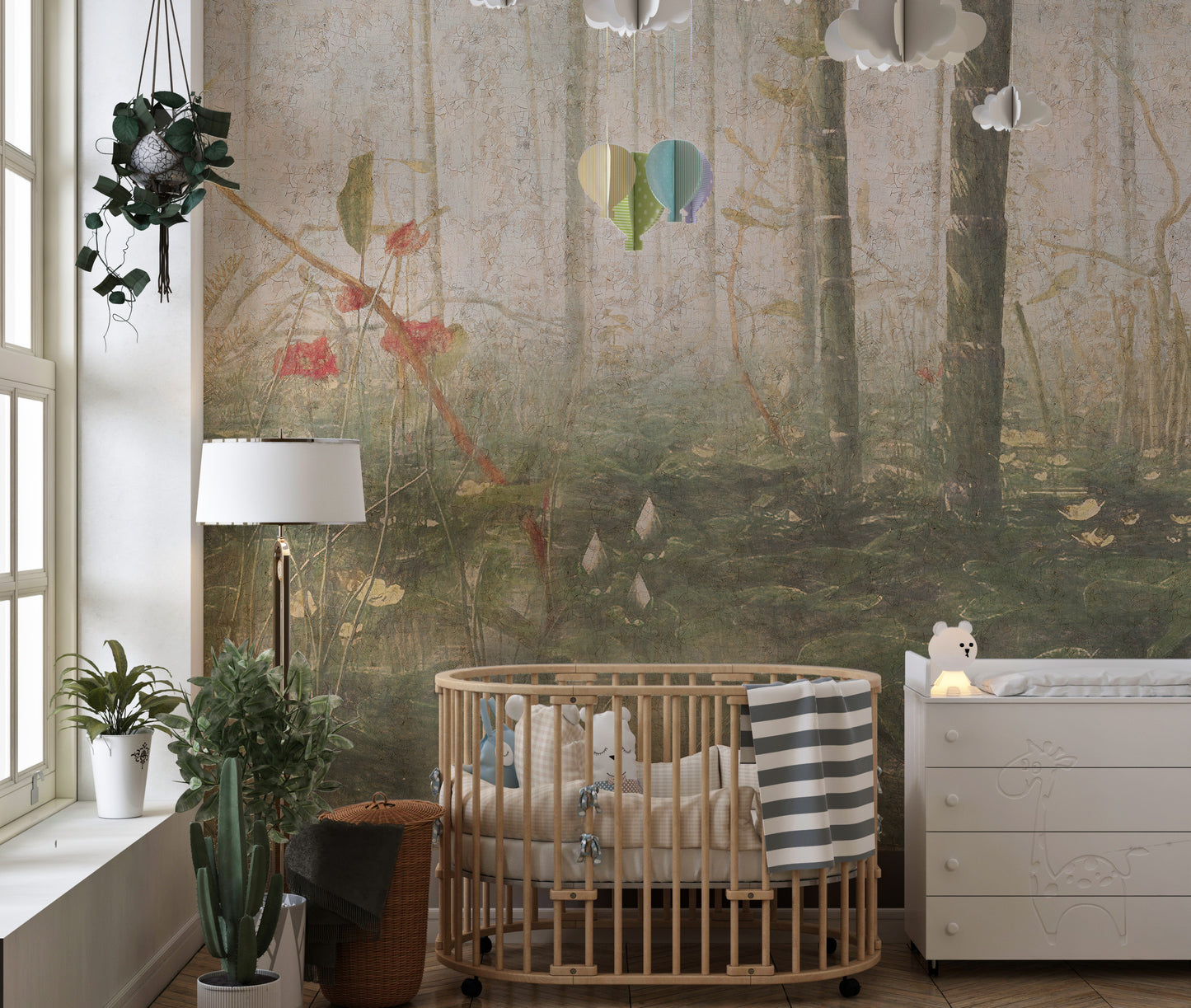 Moody deciduous greenery mural