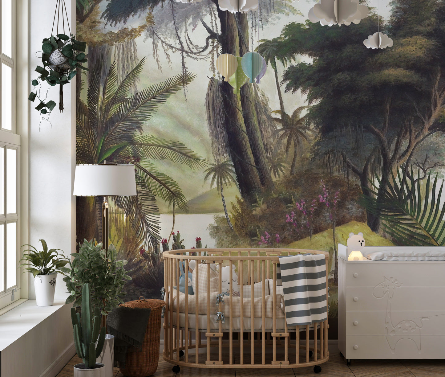 Lush jungle landscape mural