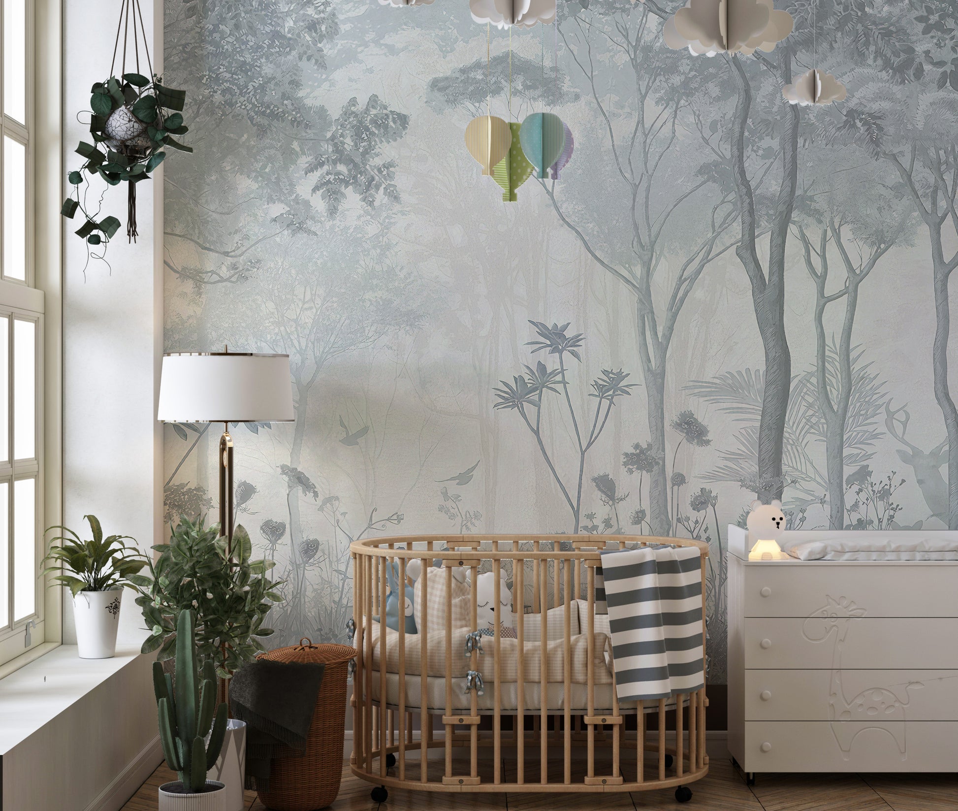 Enchanting foggy forest mural for walls