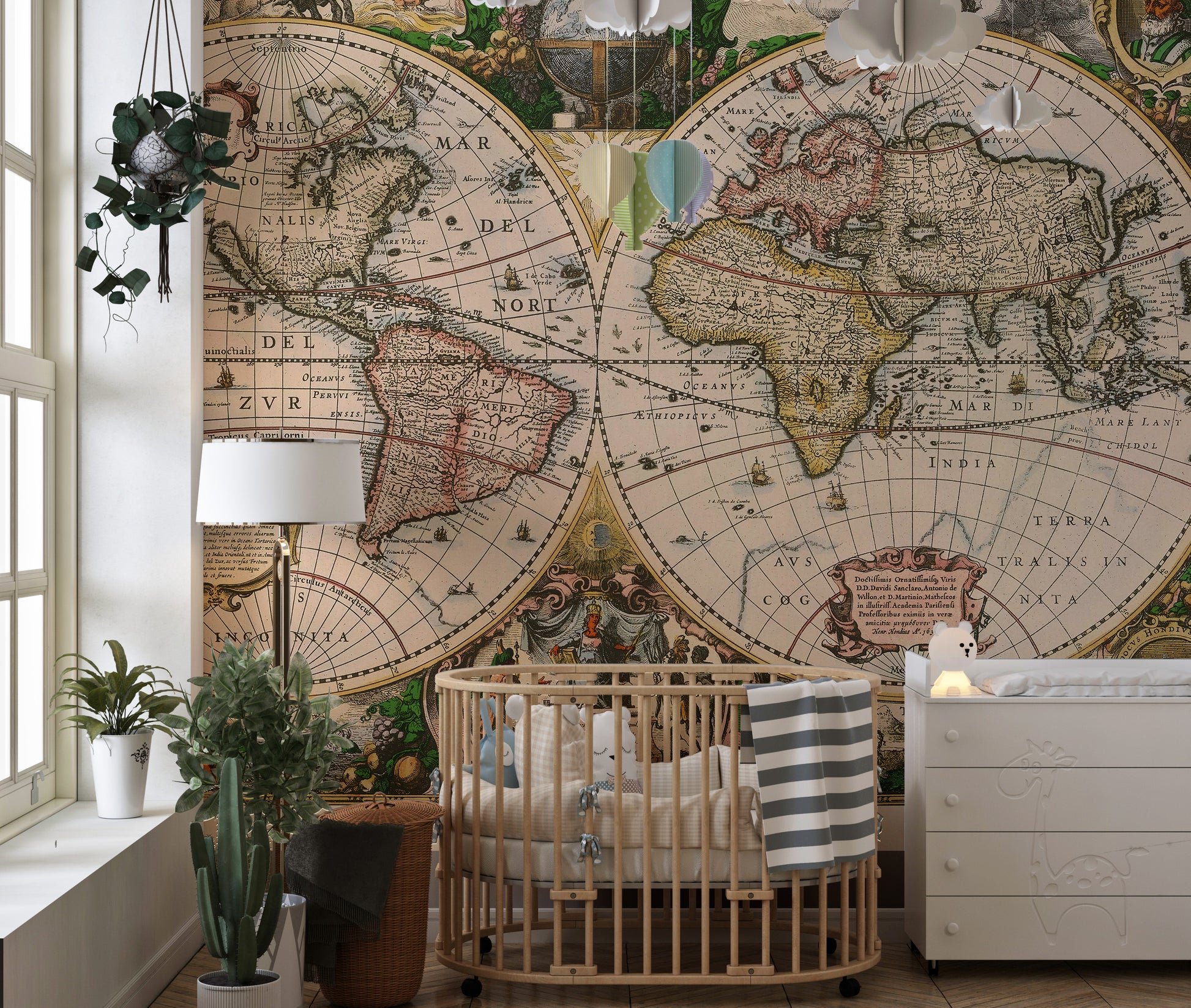 Old world map wall mural with vintage style
