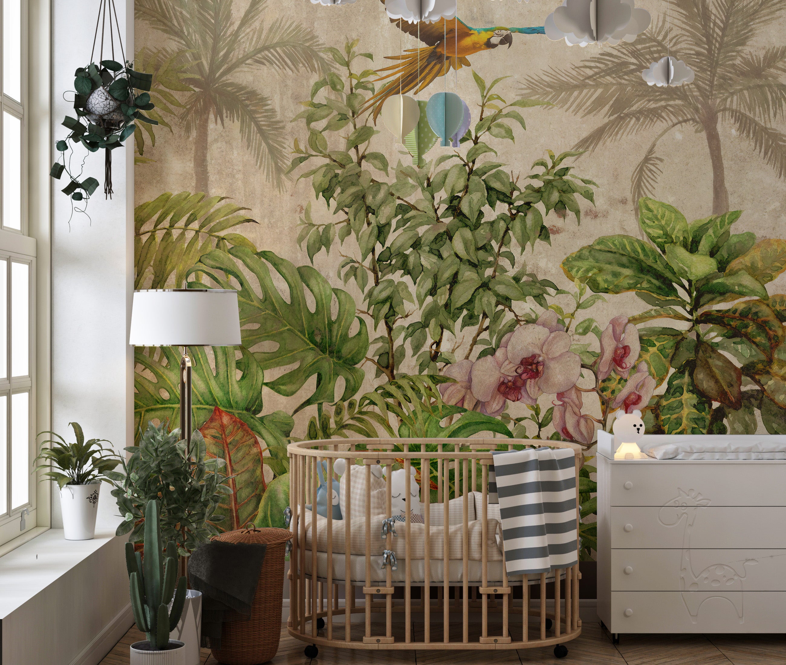 Tropical avian paradise wall mural for homes
