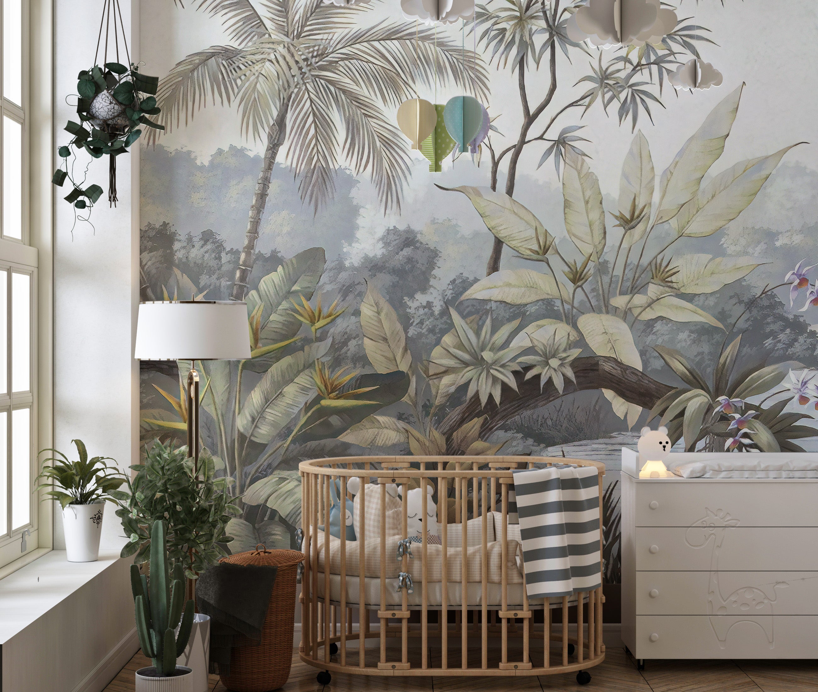 Tropical forest botanical mural for walls.
