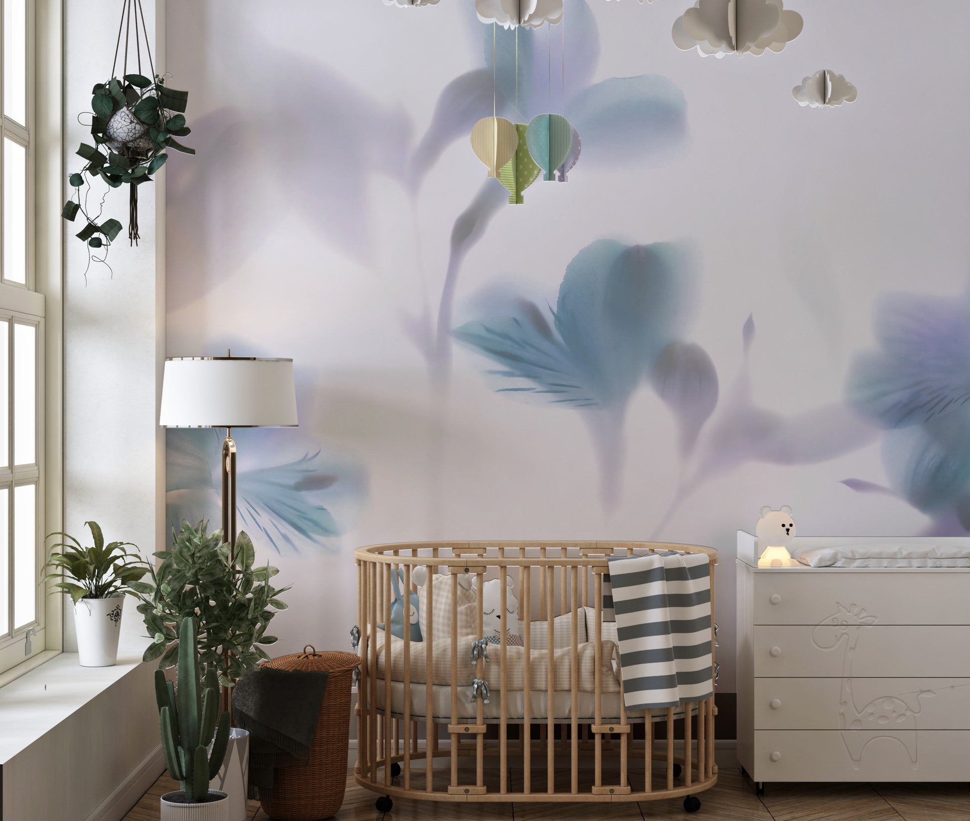 Elegant blue orchid wallpaper for interiors.
