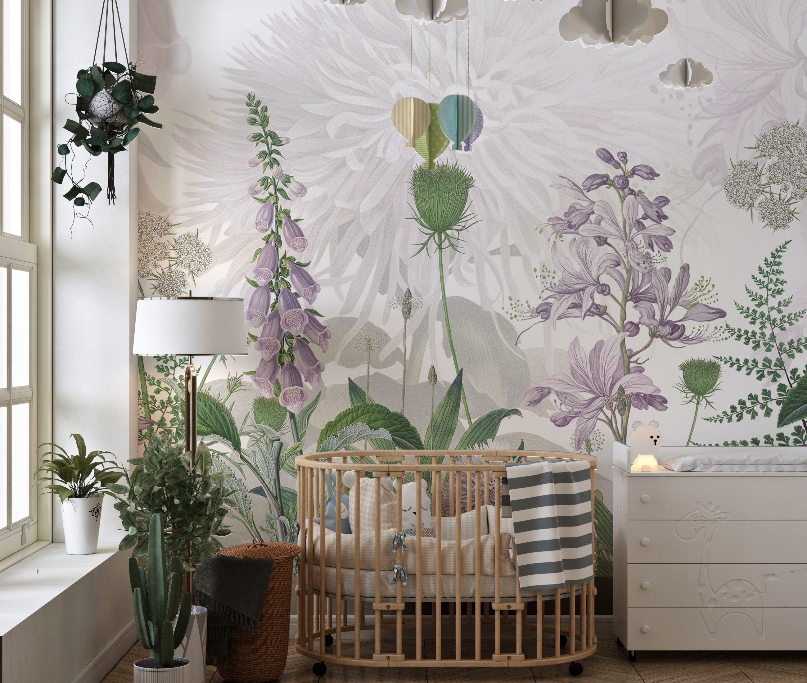 Foxglove flowers mural with graceful watercolor art.
