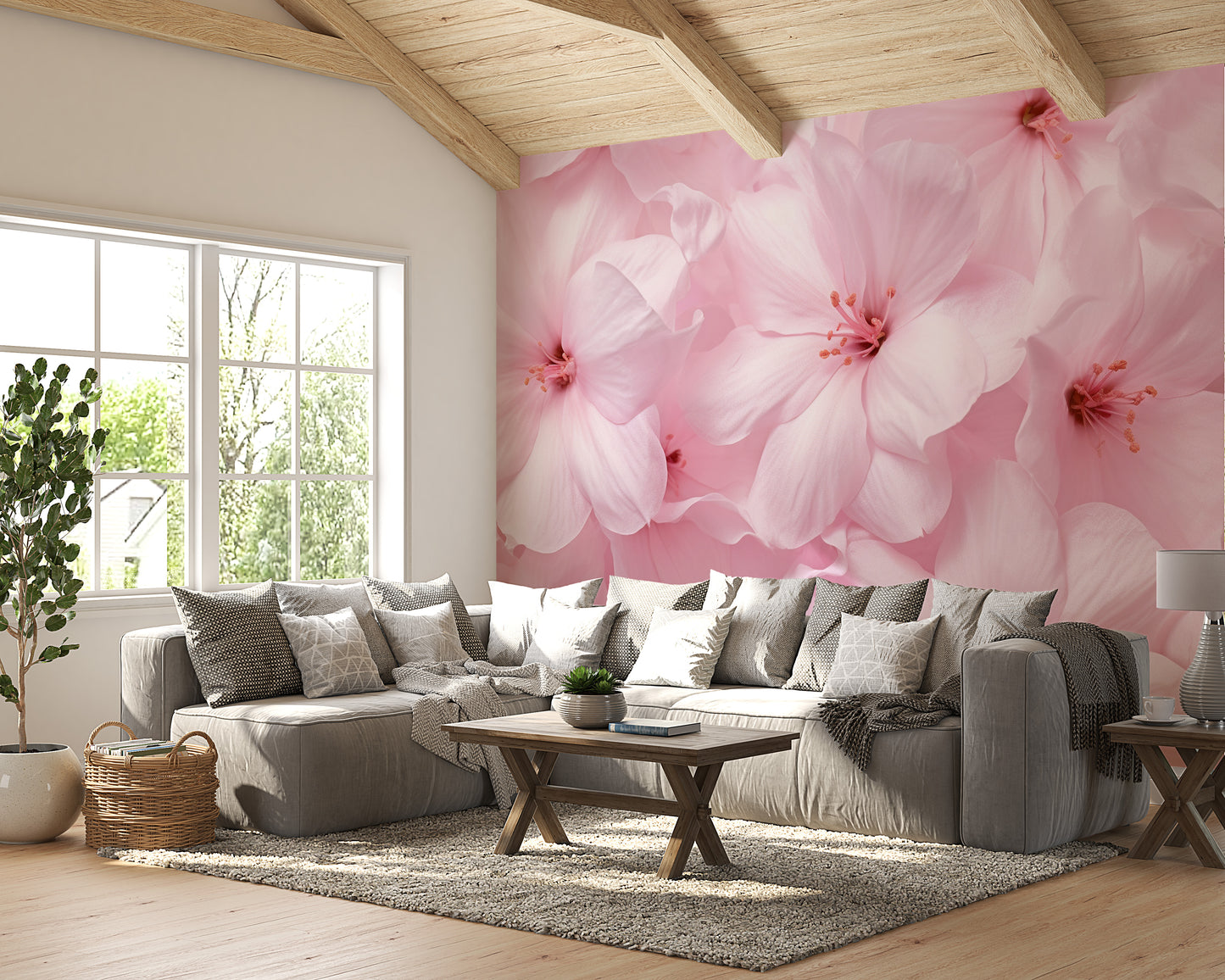 Blush pink flower mural for walls
