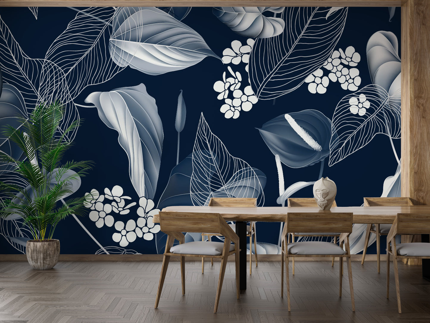 Floral Delight dark blue wallpaper mural
