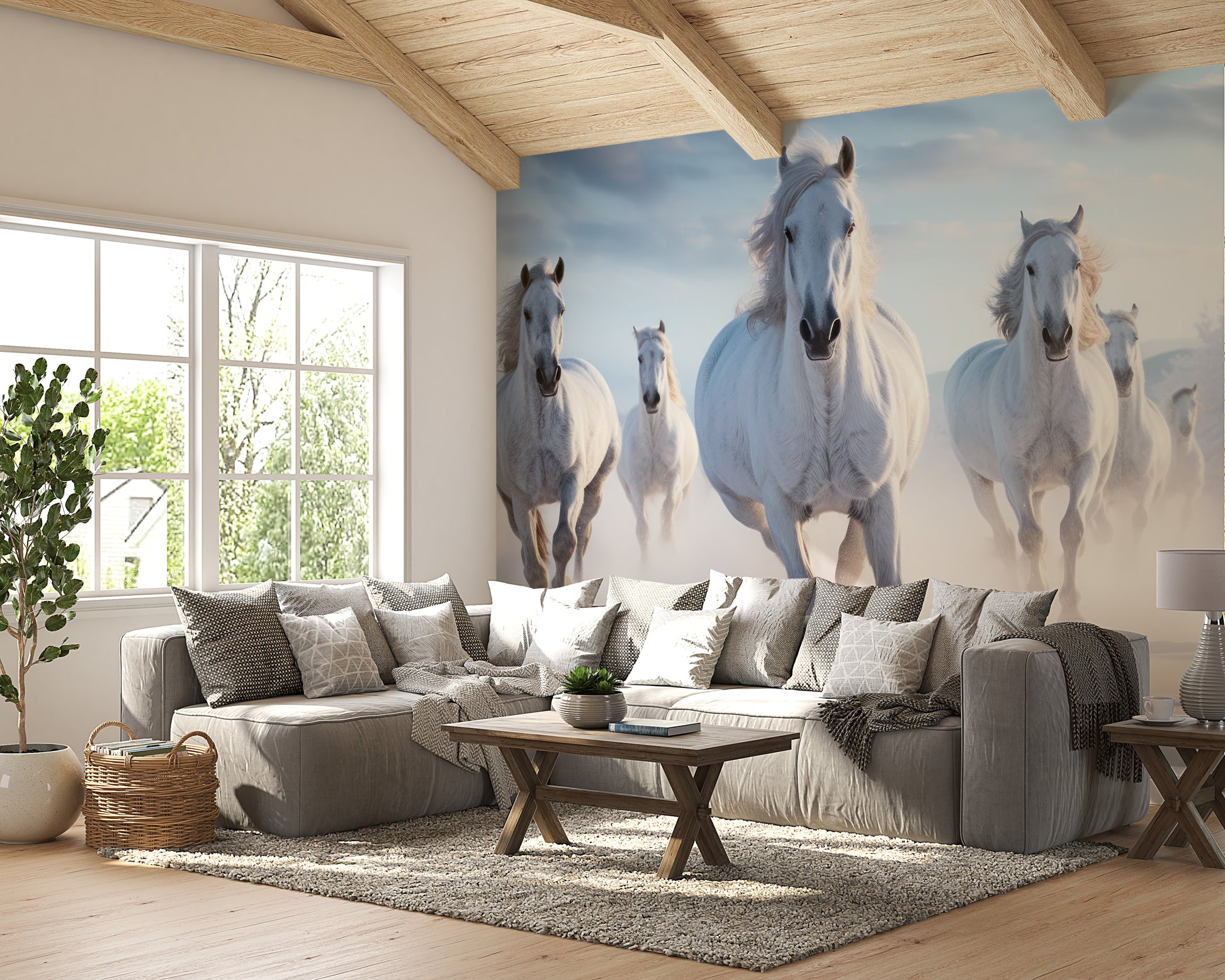 Running horses in snow wall mural
