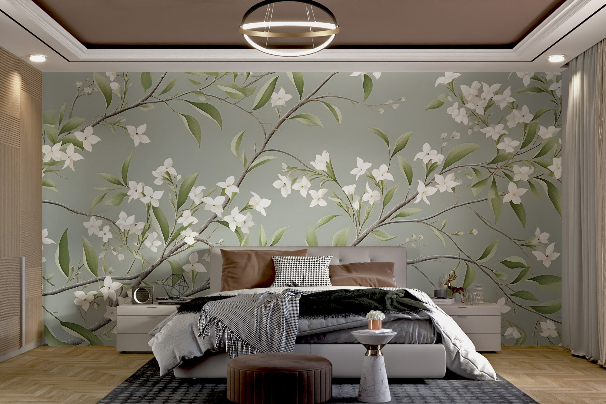 Elegant nature-inspired wallpaper with floral vines
