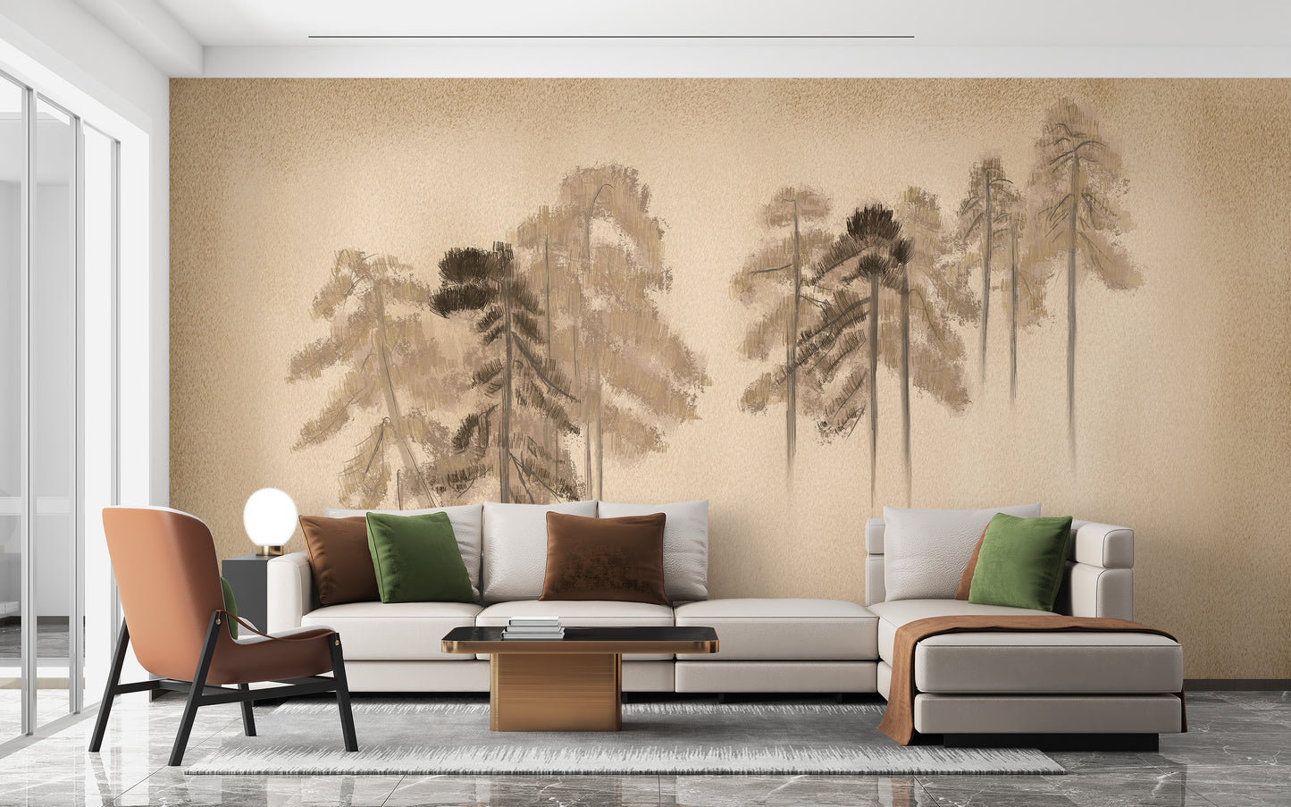 Peaceful pine grove wallpaper for interiors
