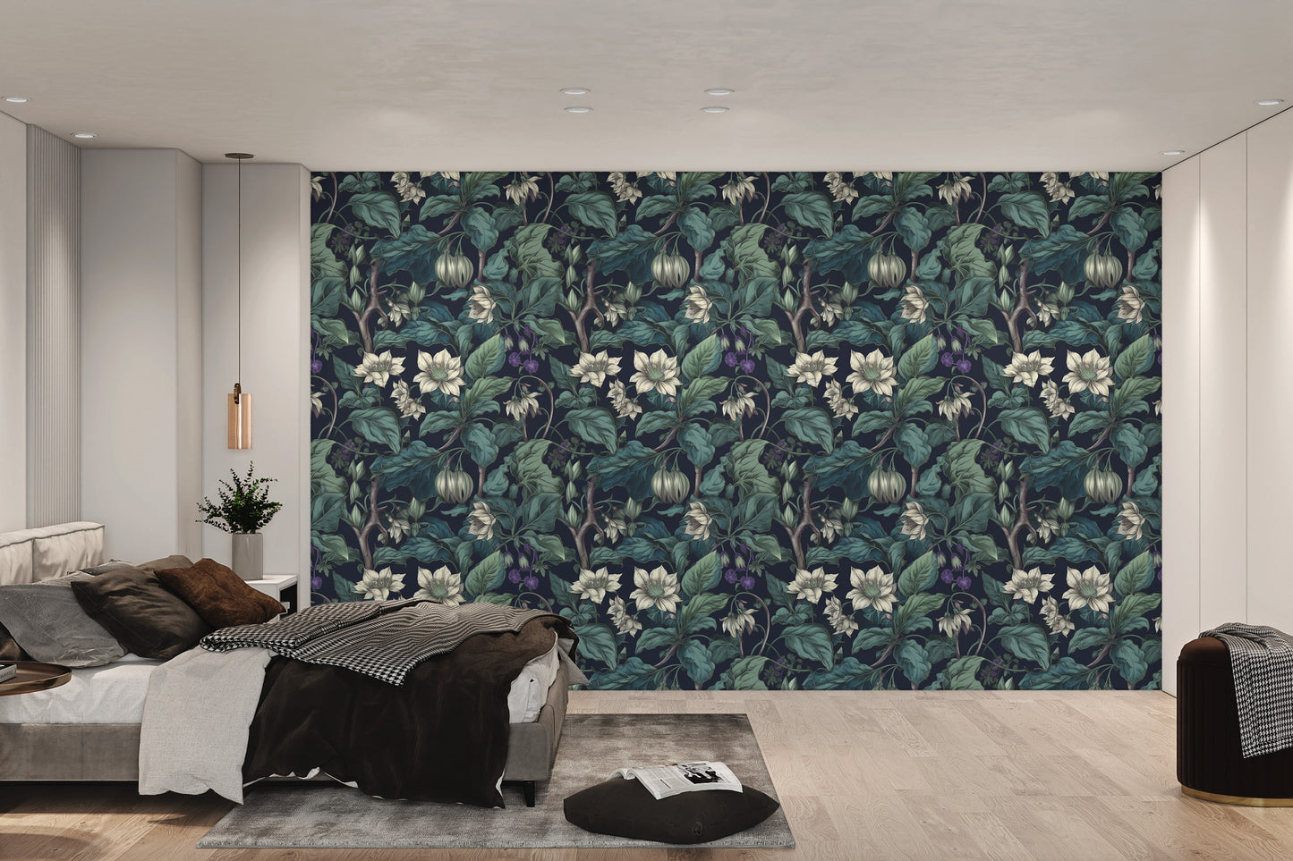 Botanical Blossom Wall Mural - Teal