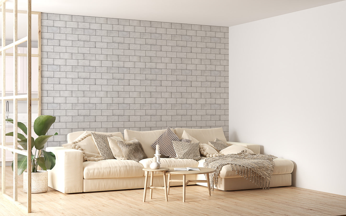 White Color Winter Frost Brick Removable Wallpaper