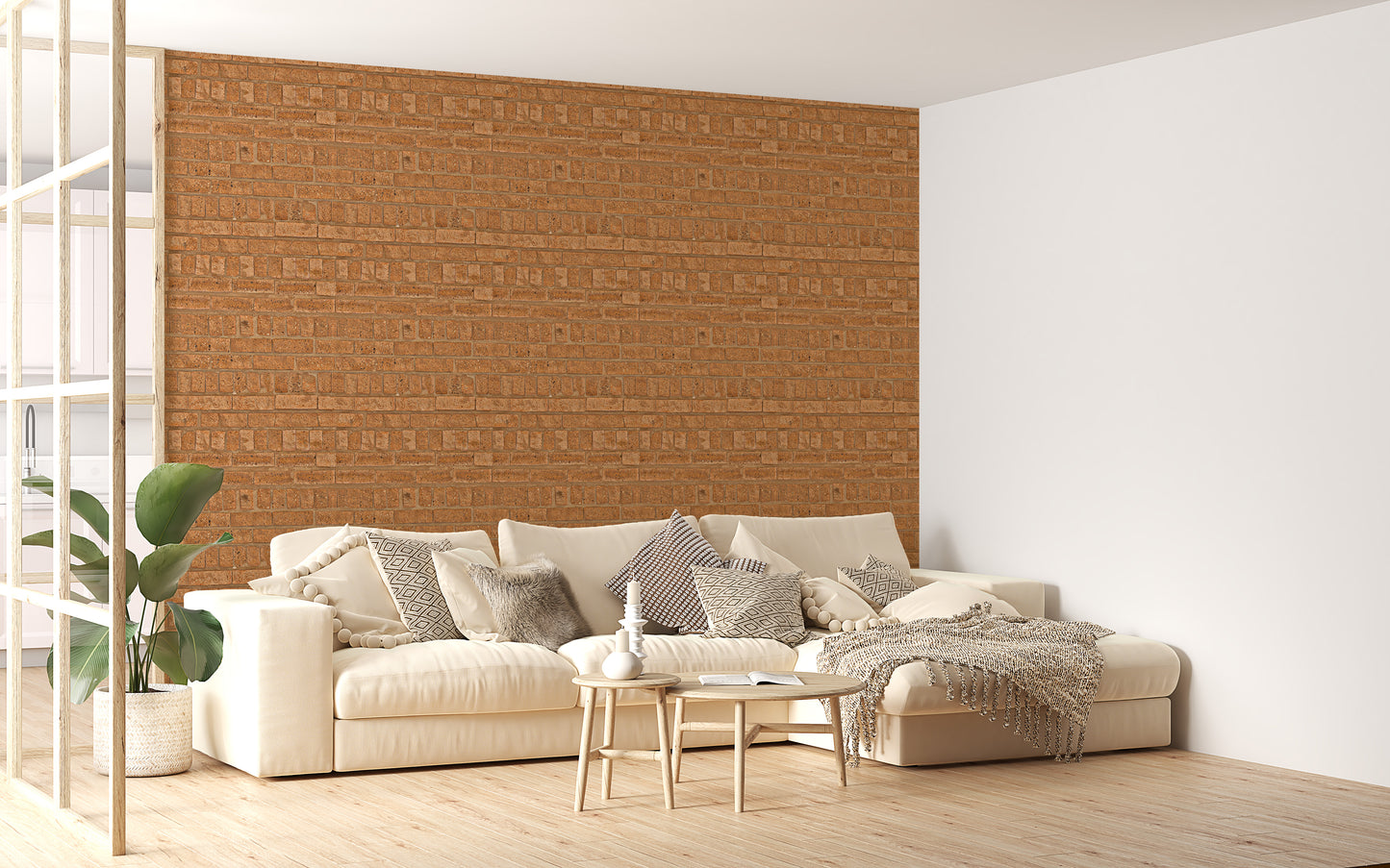 Warm brown brick texture wallpaper for cozy interiors.