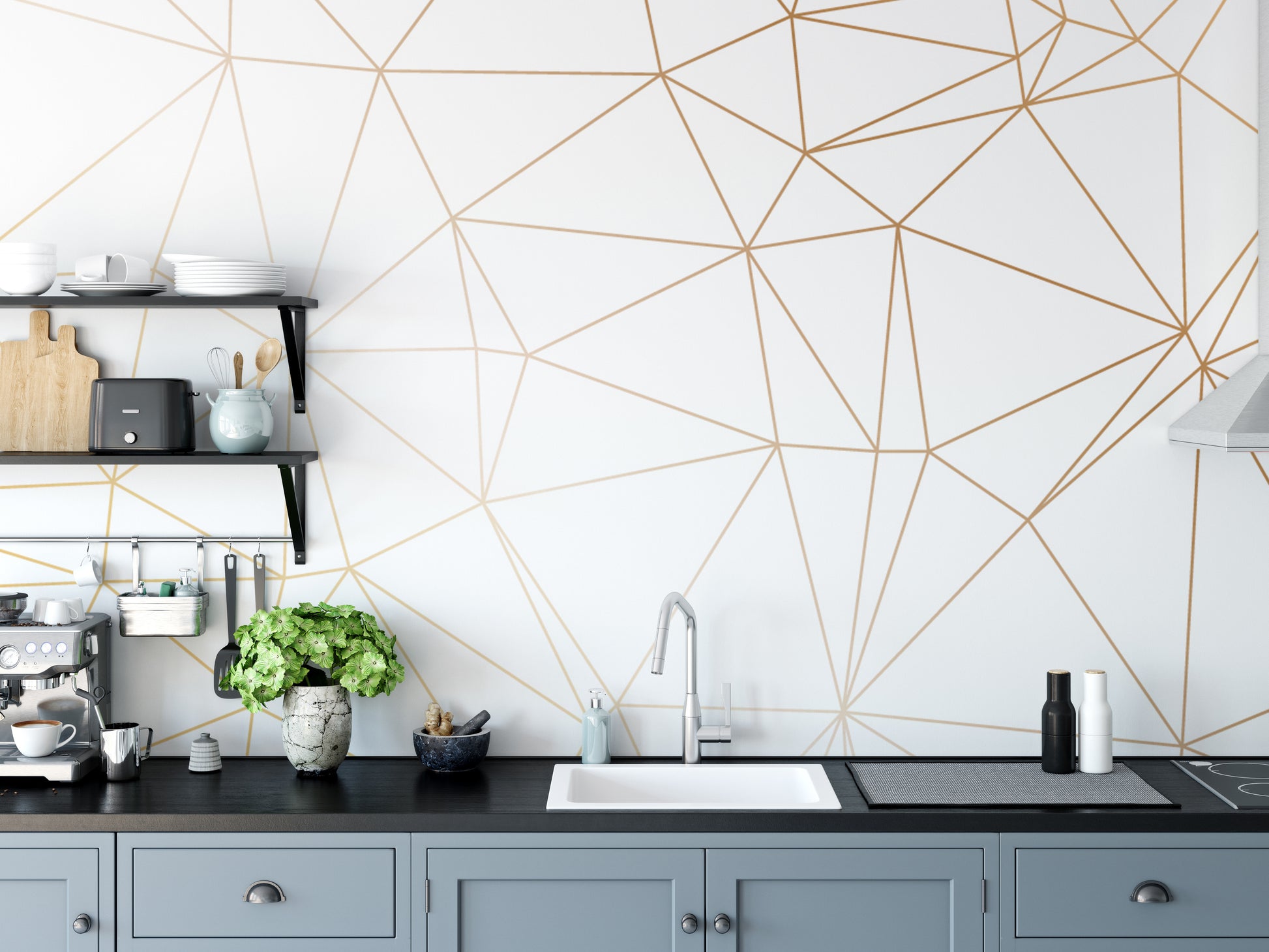 Elegant geometric mural with shimmering effect
