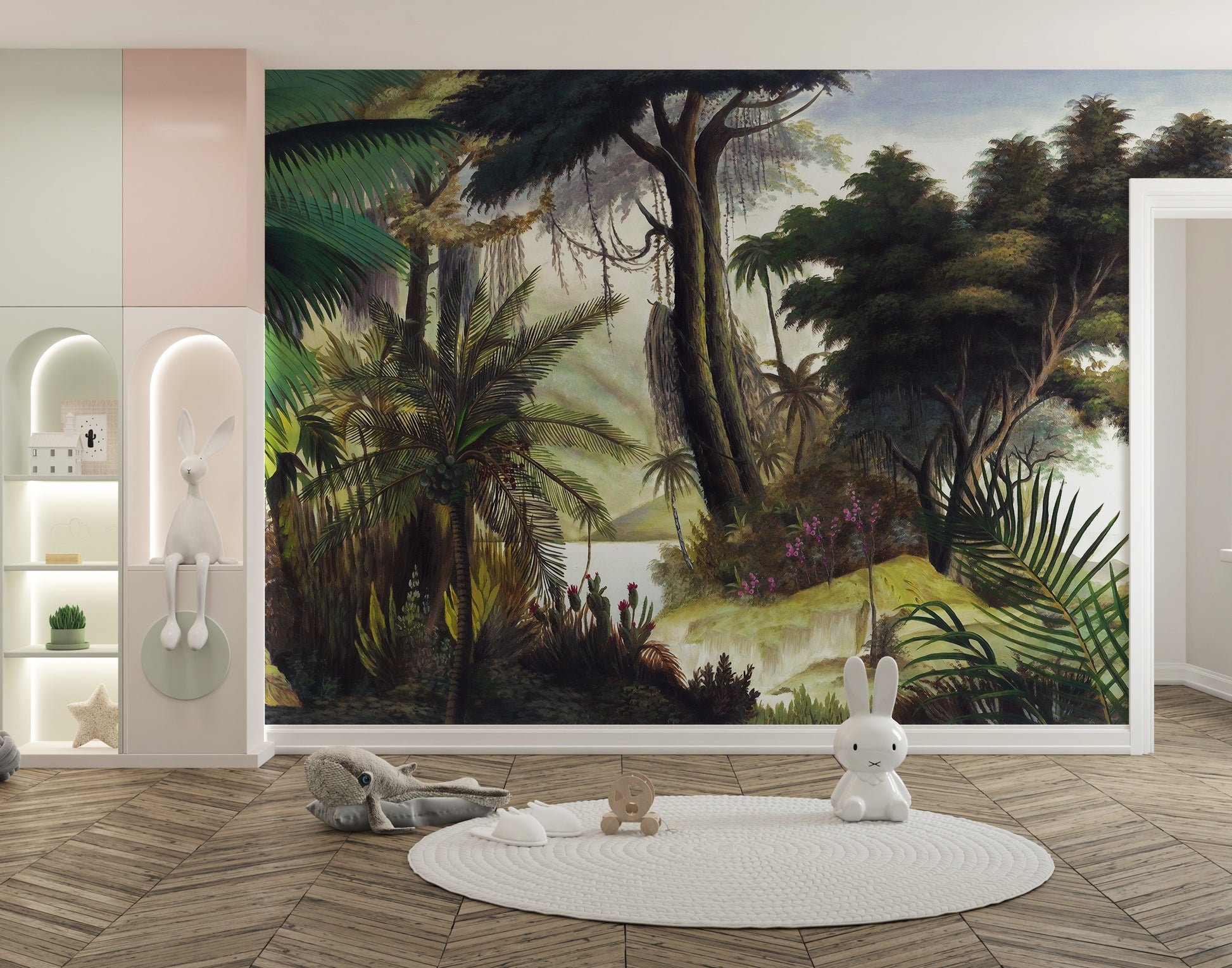 Serene forest jungle mural