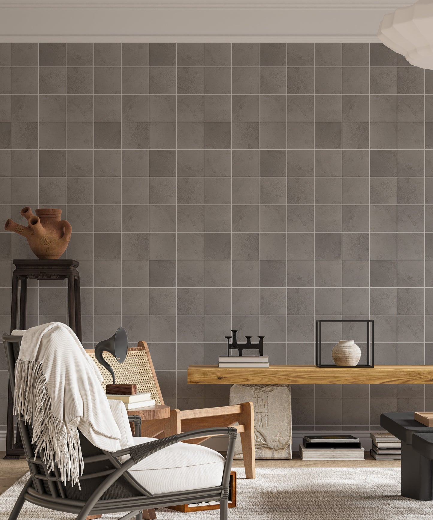 Ceramic Grey Color Tiles Seamless Pattern Wallpaper For Walls