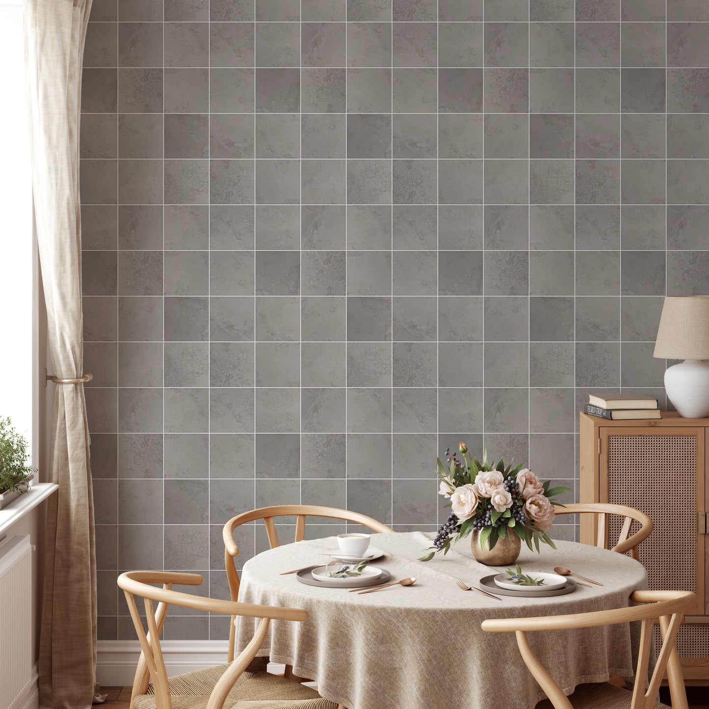 Ceramic Grey Color Tiles Seamless Pattern Wallpaper For Walls