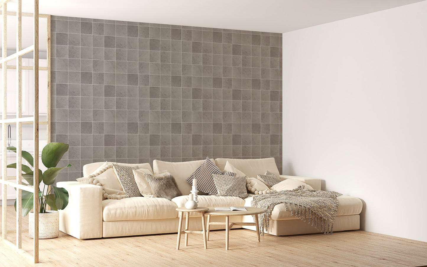 Ceramic Grey Color Tiles Seamless Pattern Wallpaper For Walls