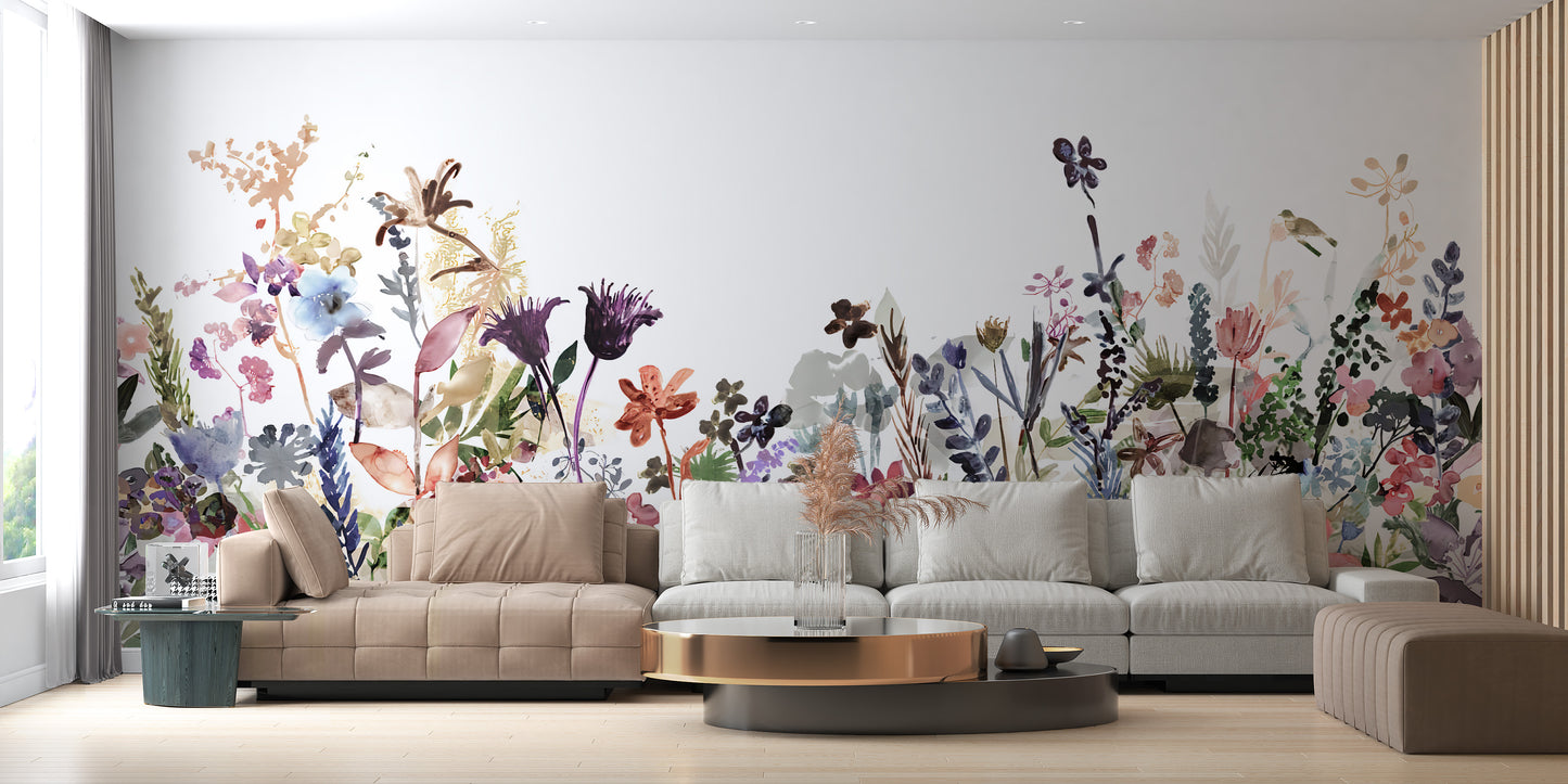 Wildflower Whispers mural with soft floral accents.