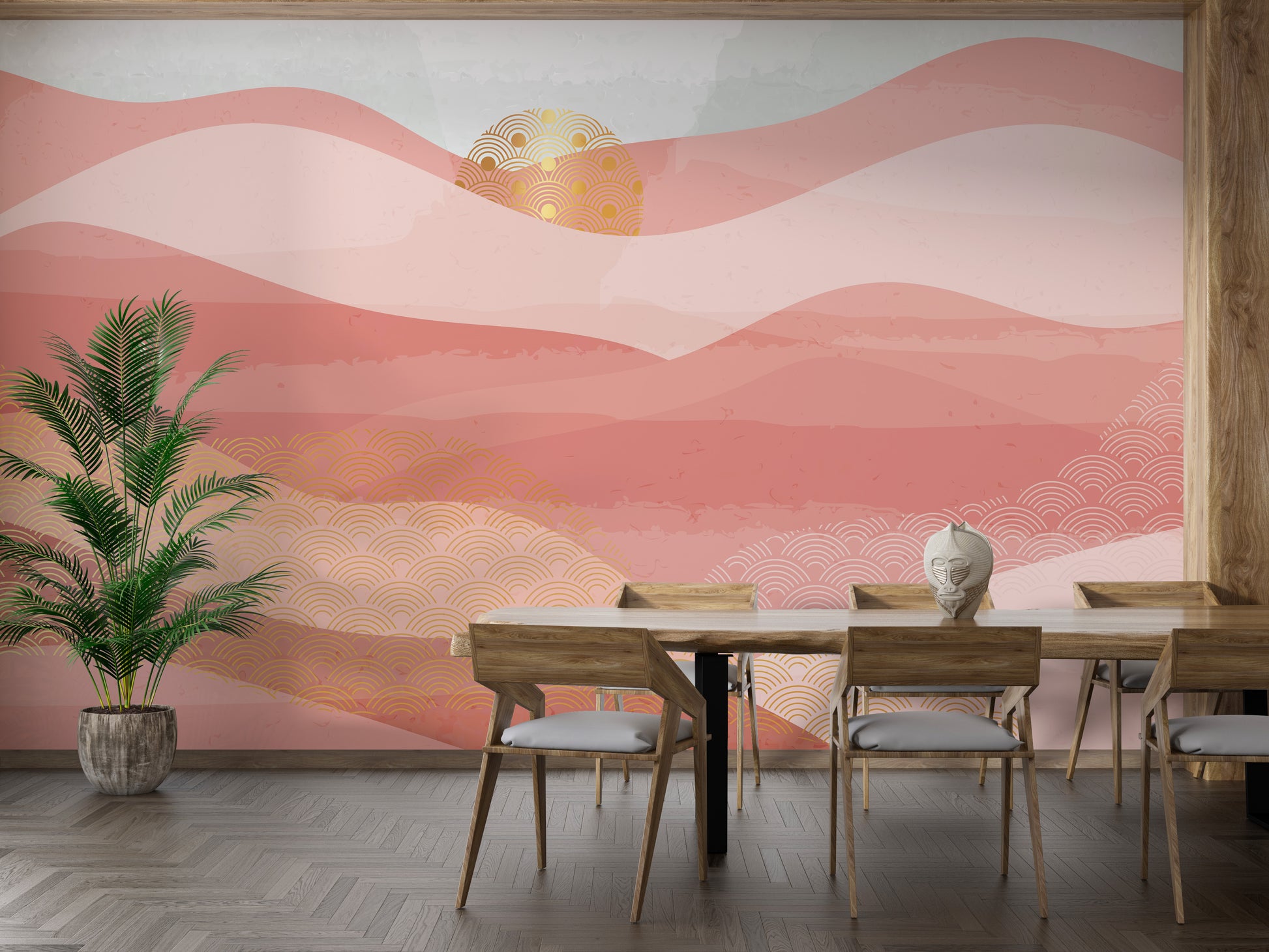 Surf-inspired pink wall mural wallpaper
