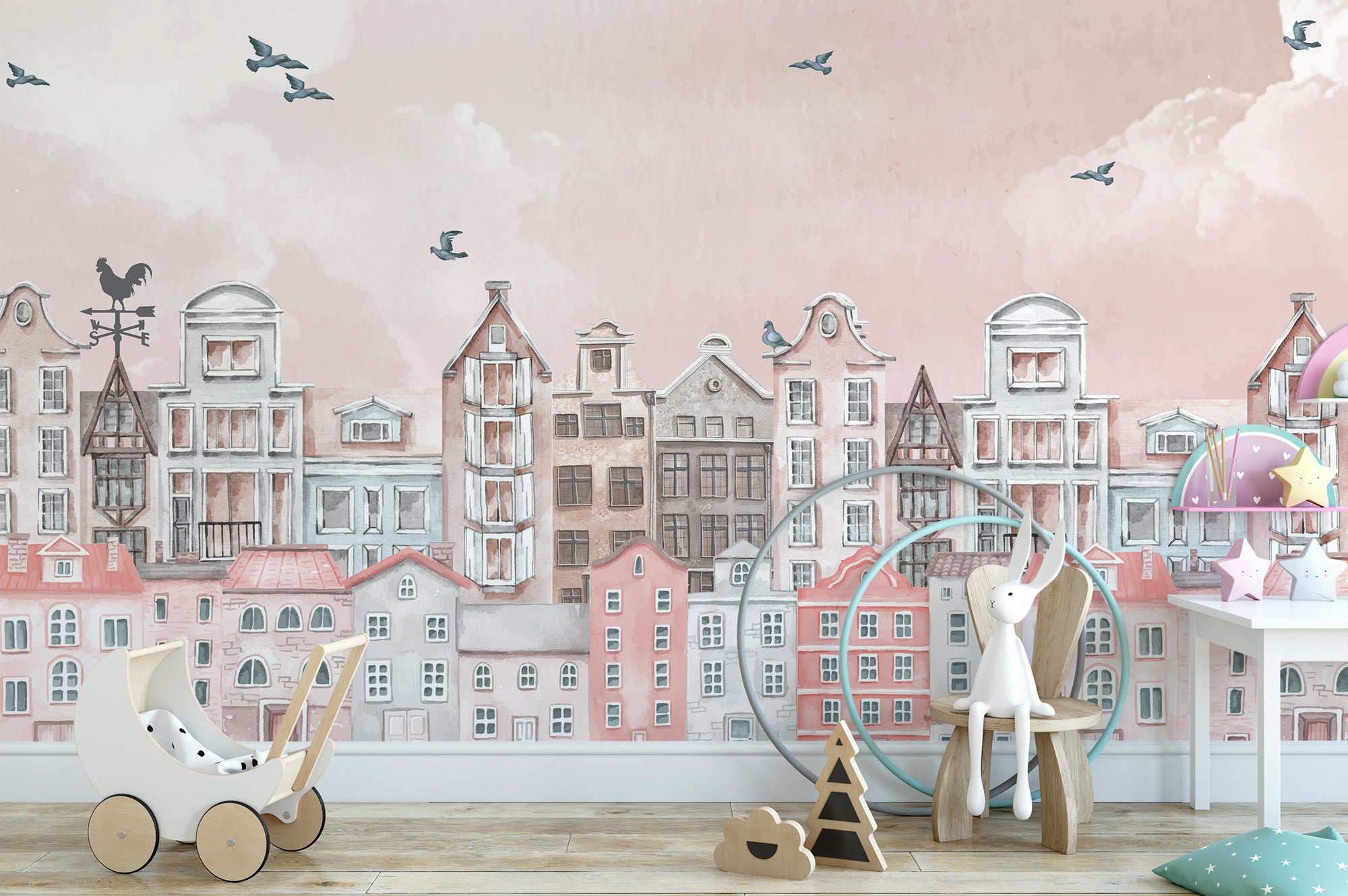 Pink Cityscape Wallpaper Mural for an artistic backdrop