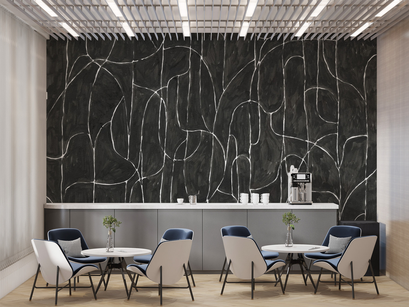 Serene black boulder beach mural for natural interiors
