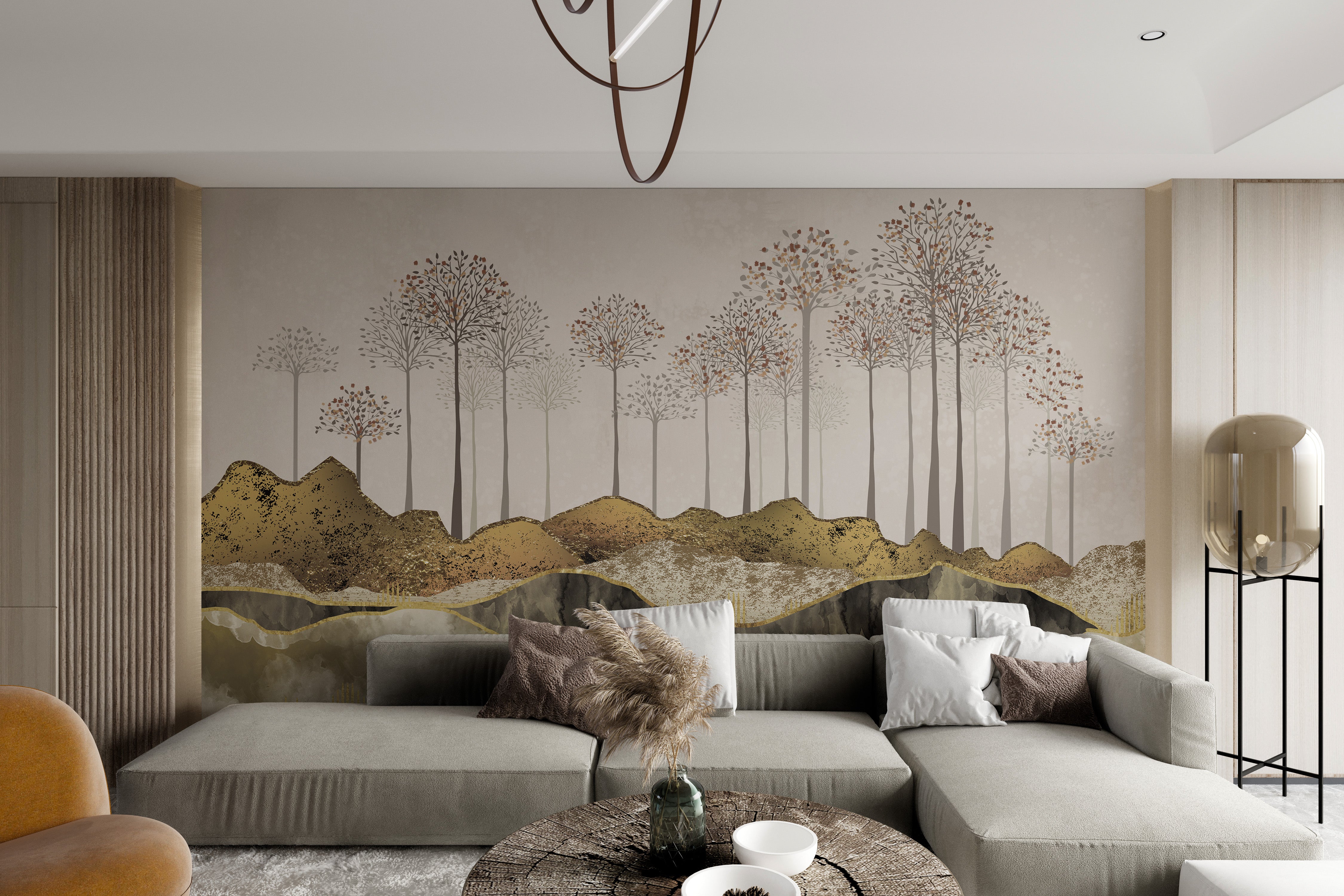 Luxury gold nature wall mural for interiors
