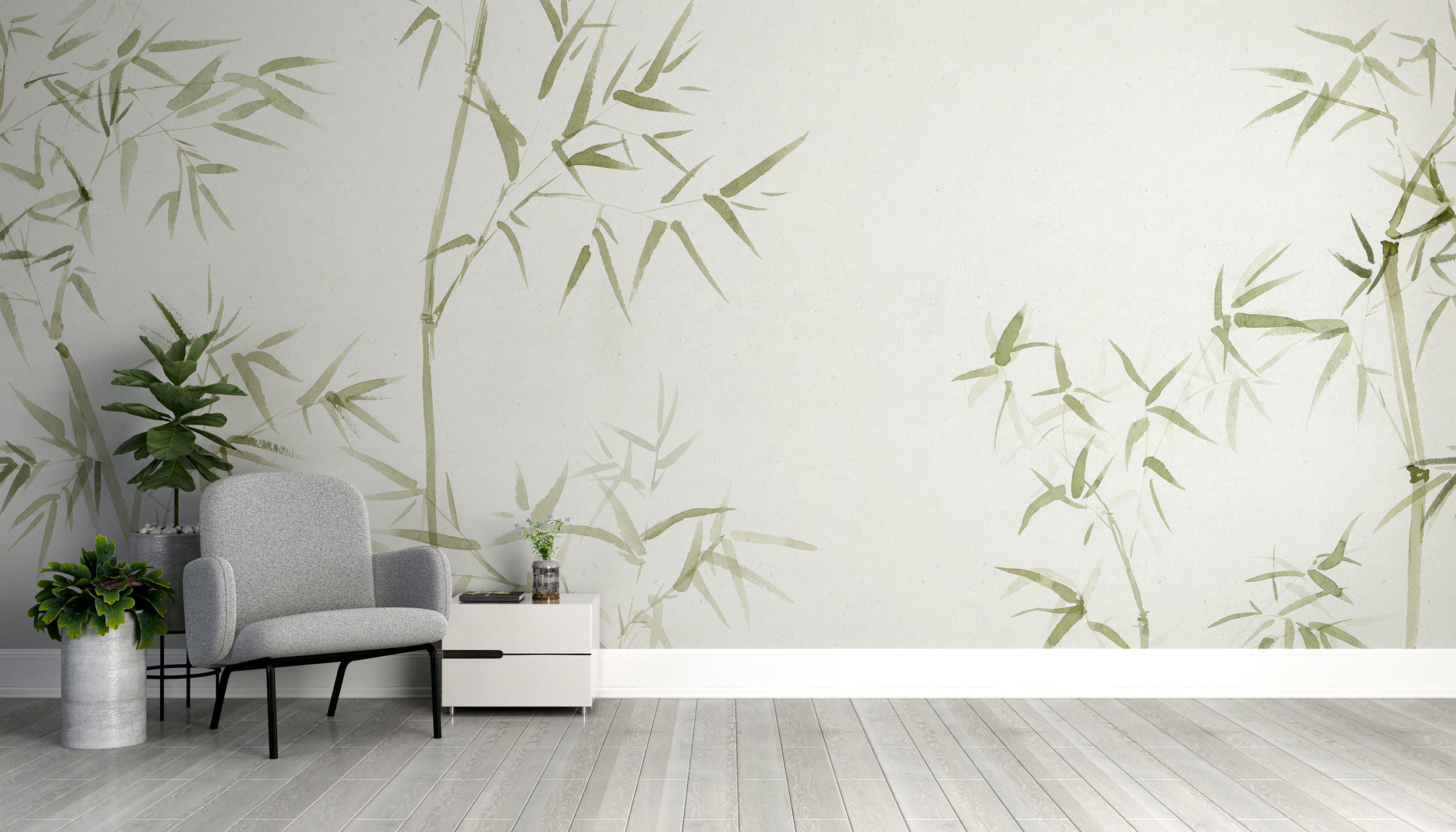 Artistic bamboo tree wallpaper in soft watercolor style
