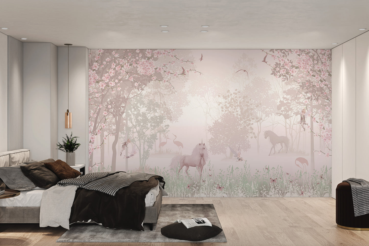 Enchanted Unicorn Blossom Forest Mural