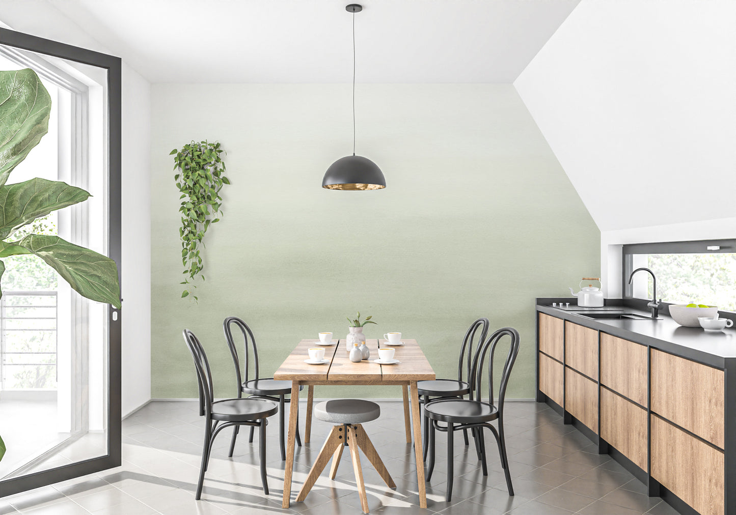 Nature-inspired olive green ombre mural for tranquil decor
