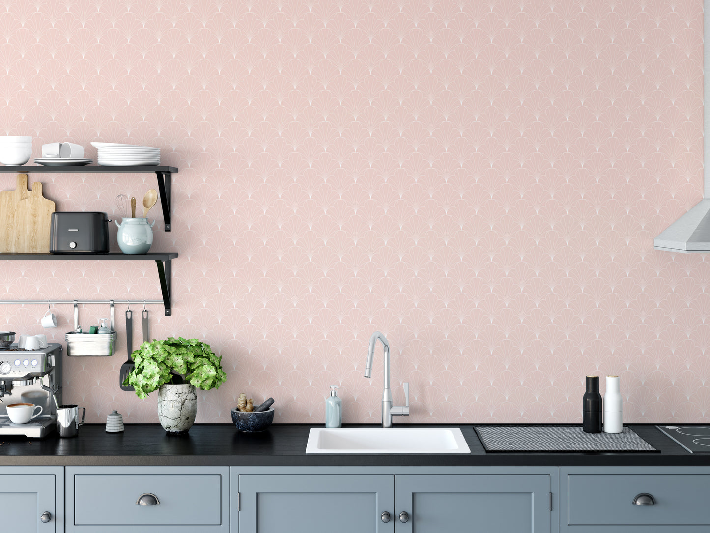 Sophisticated pink mural with deco geometry



