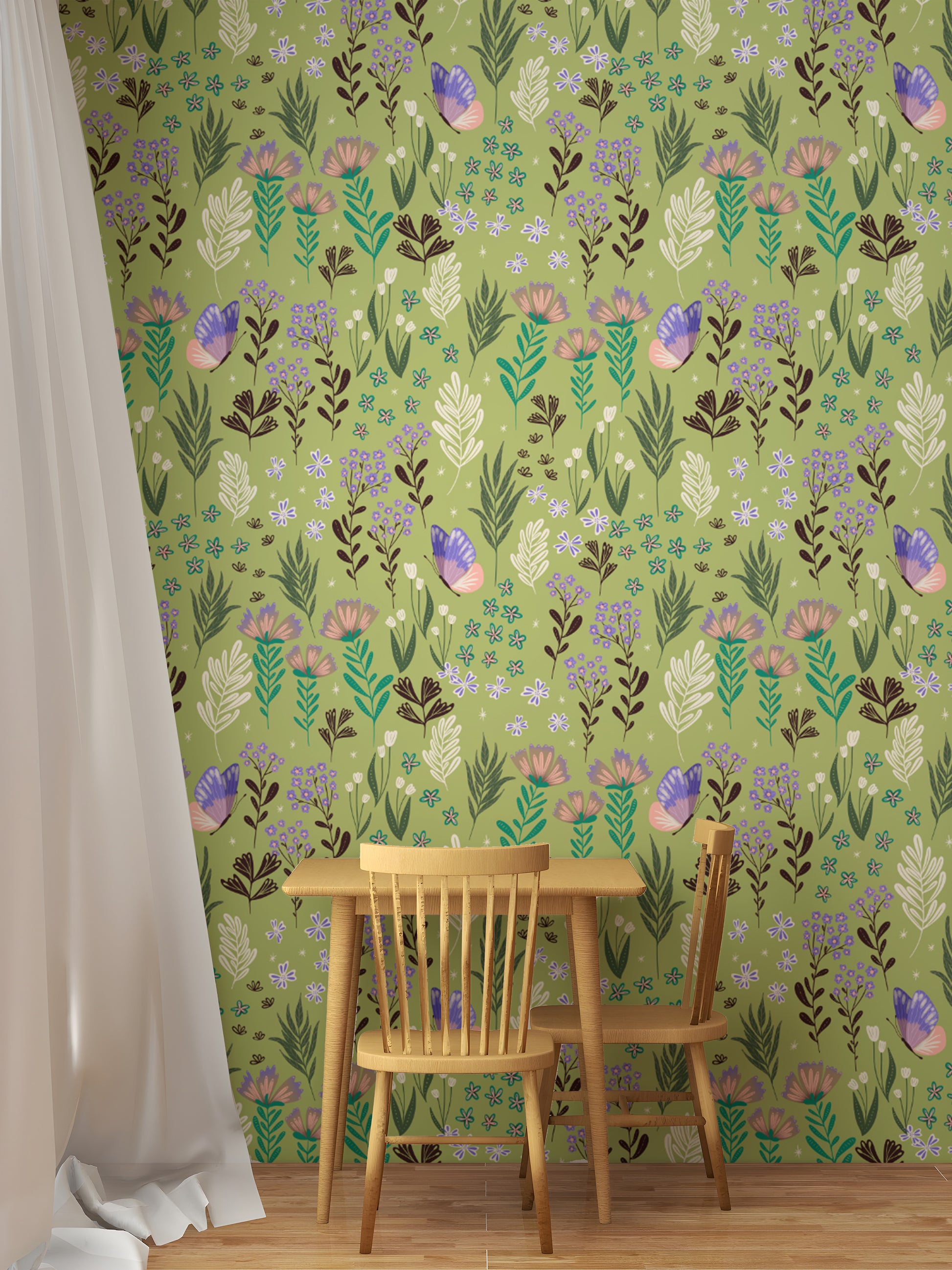 Serene butterfly meadow wallpaper perfect for tranquil spaces
