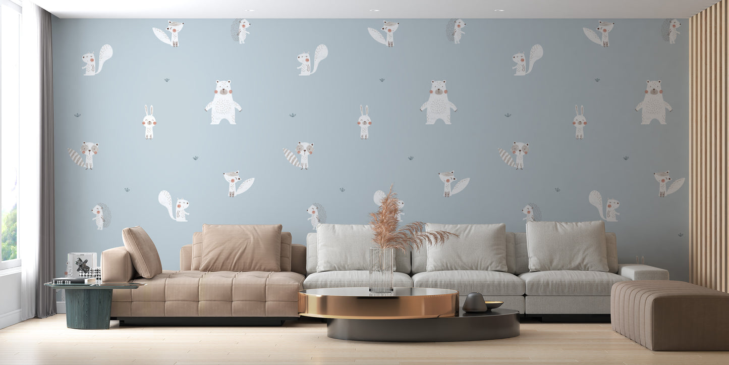 Blue Forest Animals Wallpaper for Walls