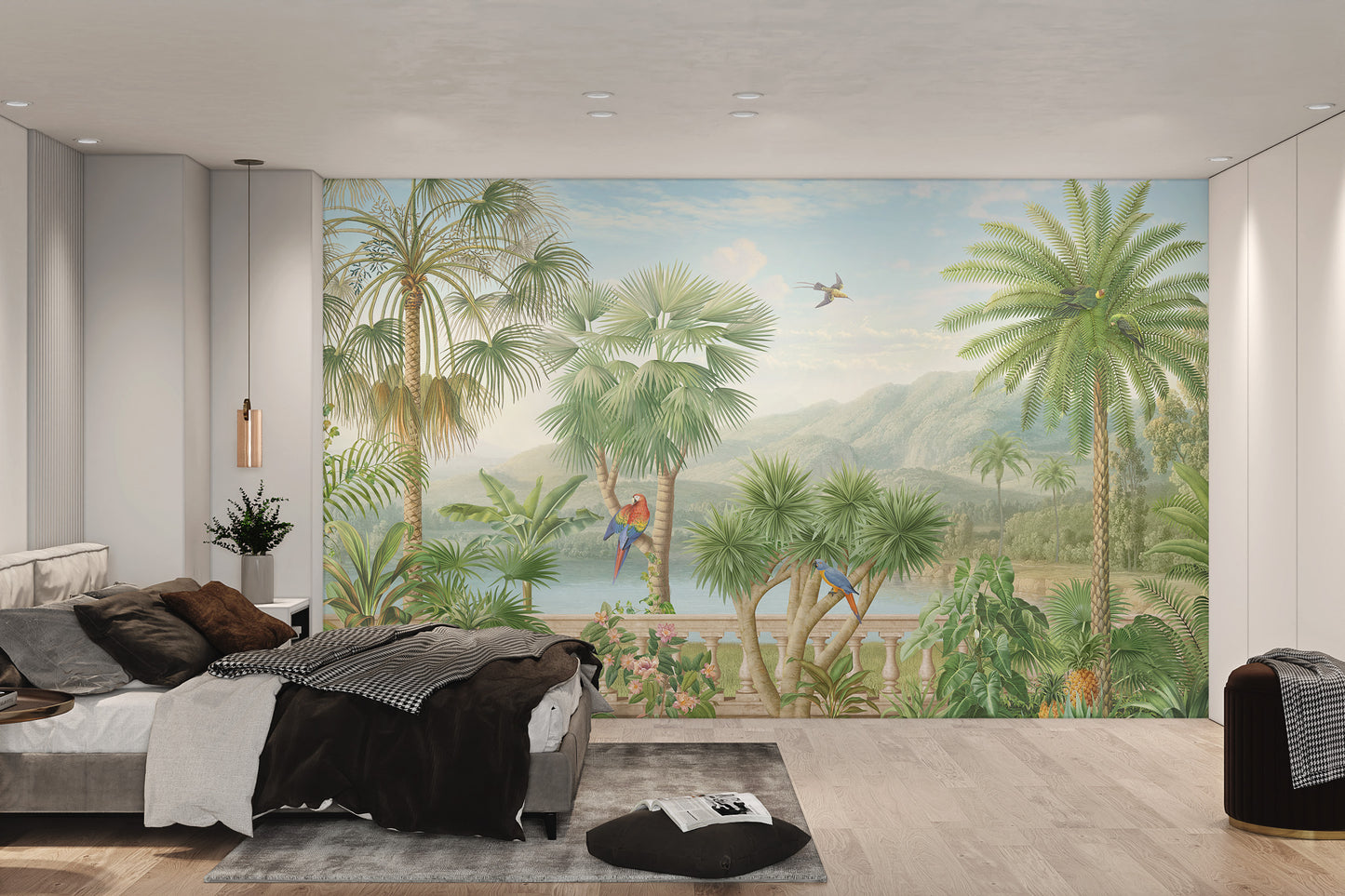 Jungle Paradise Mural with Exotic Birds