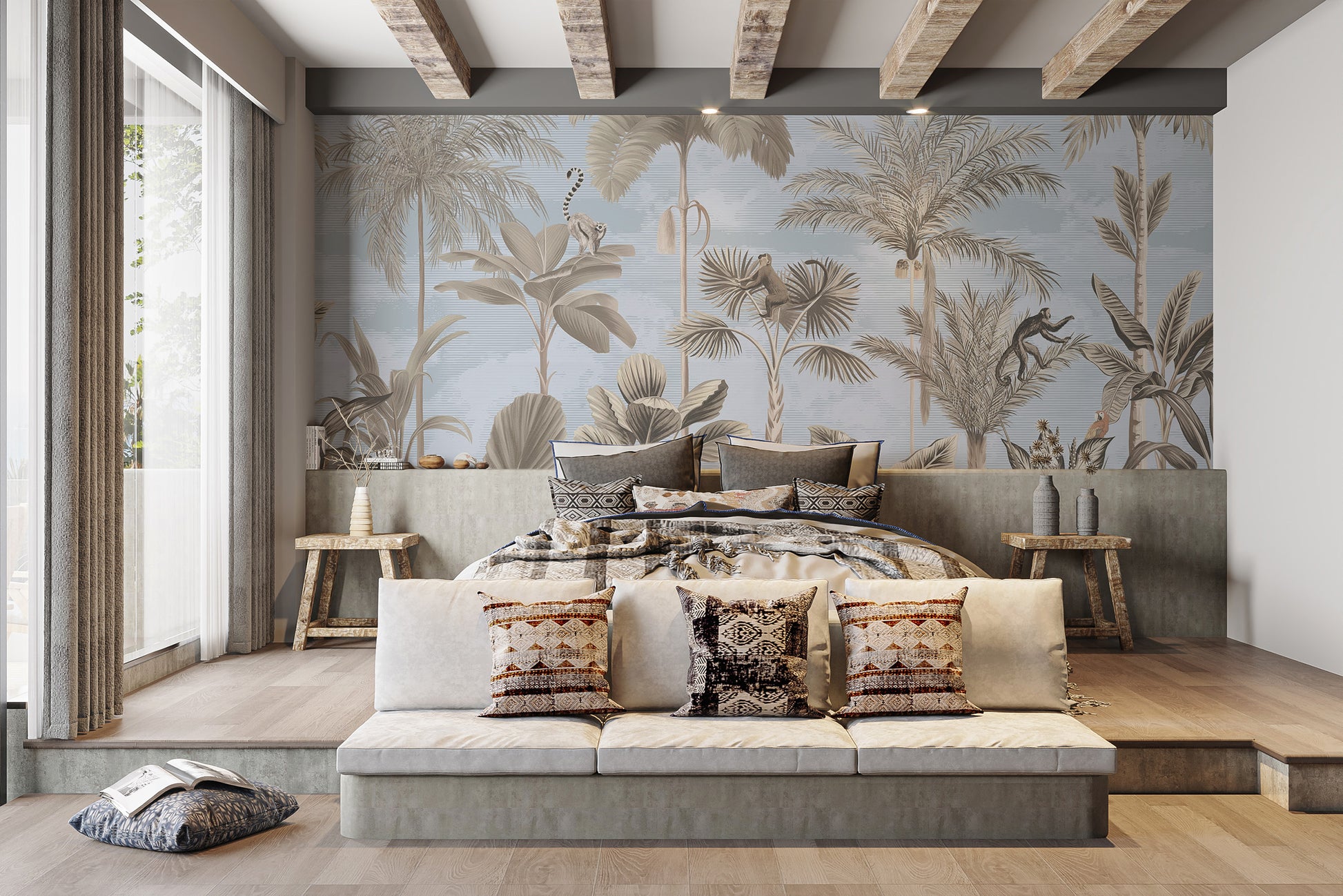 Removable tropical paradise wallpaper for interiors