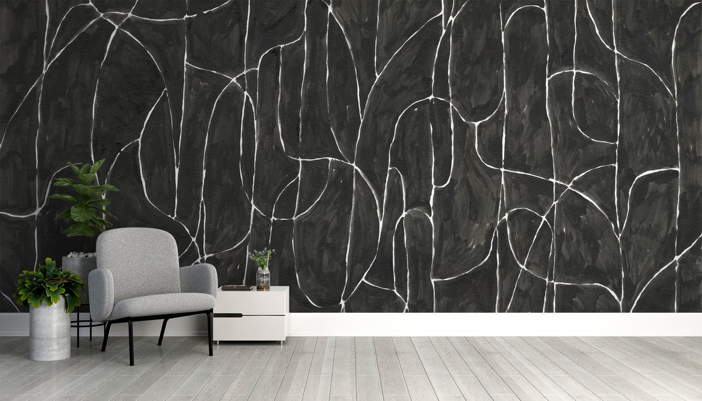 Bold black boulder beach mural for contemporary designs
