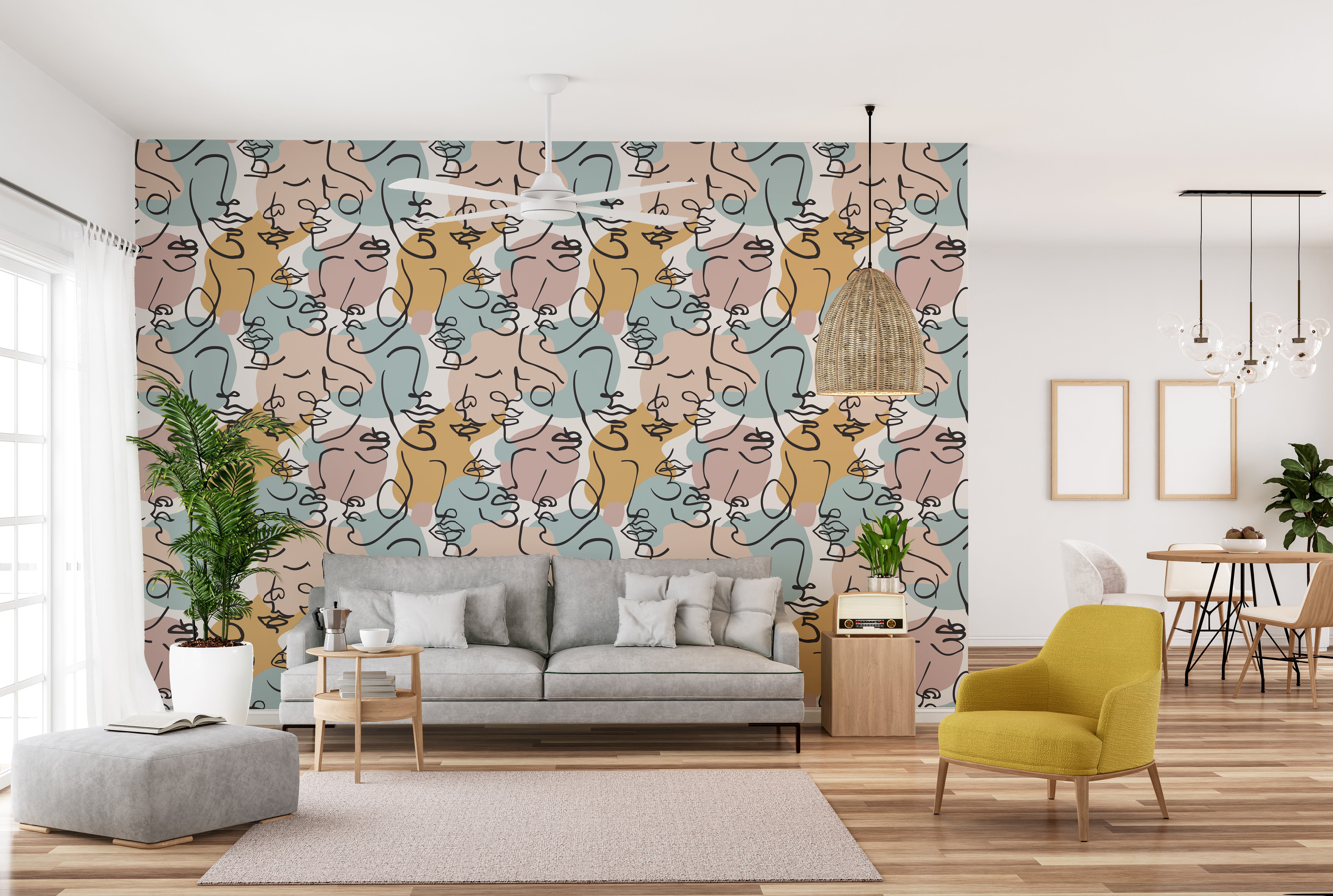 Refined wallpaper mural with line sketches
