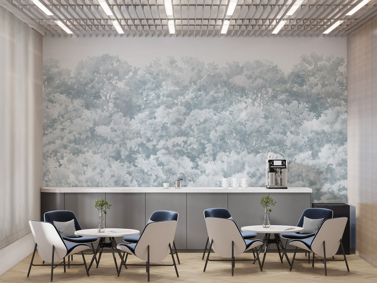 Artistic blue buttonwood tree mural for calming spaces
