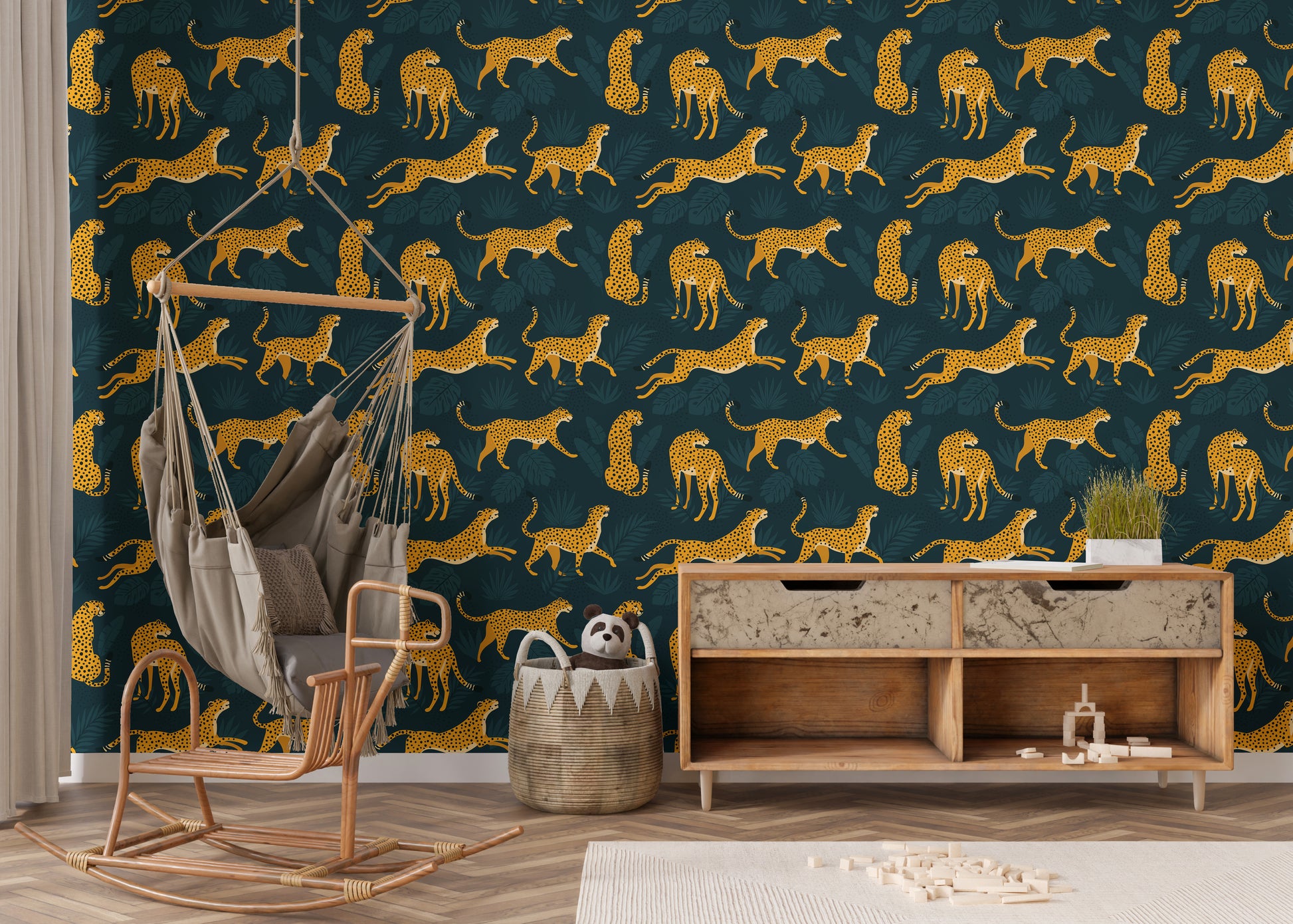 Yellow leopard print wallpaper mural for walls
