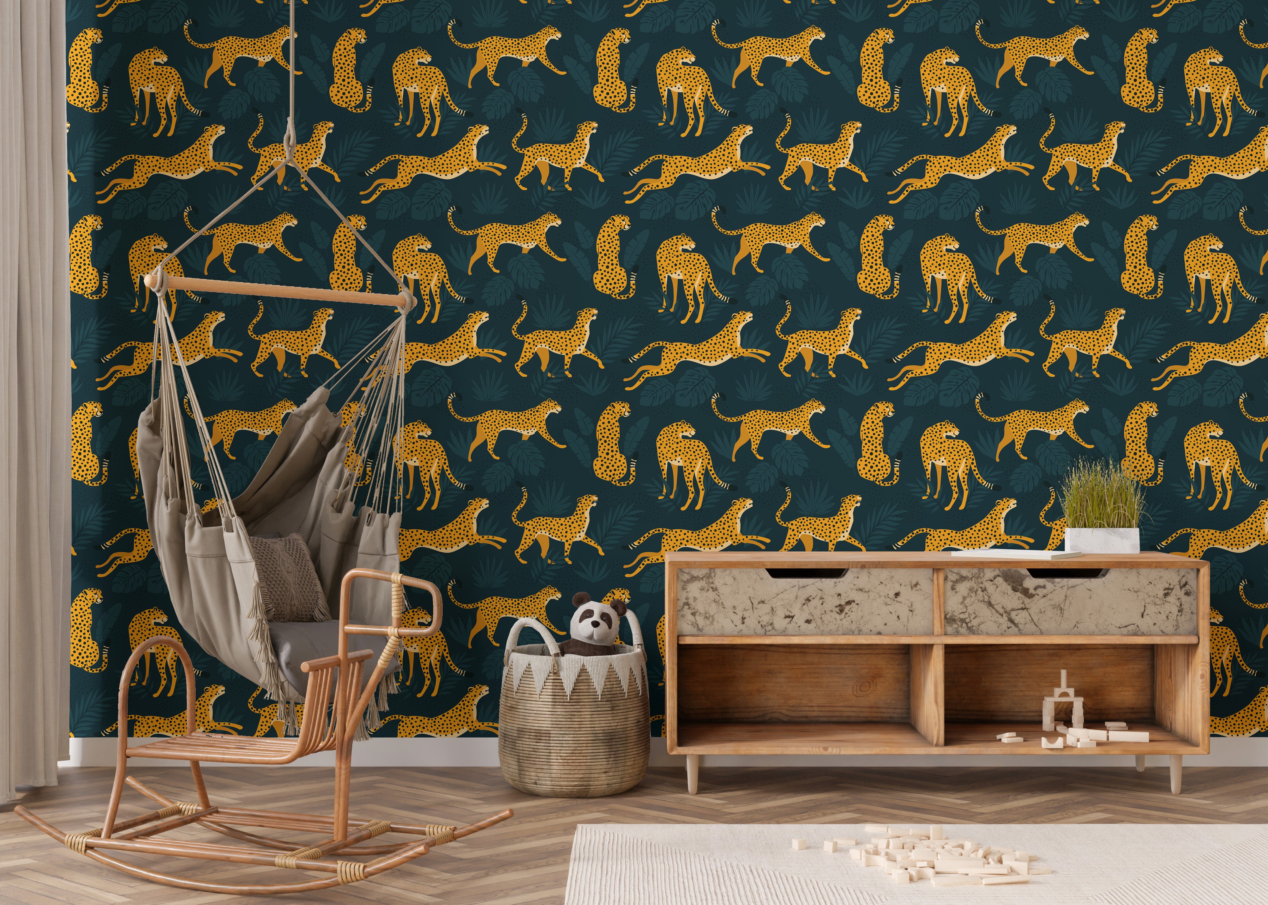 Yellow leopard print wallpaper mural for walls
