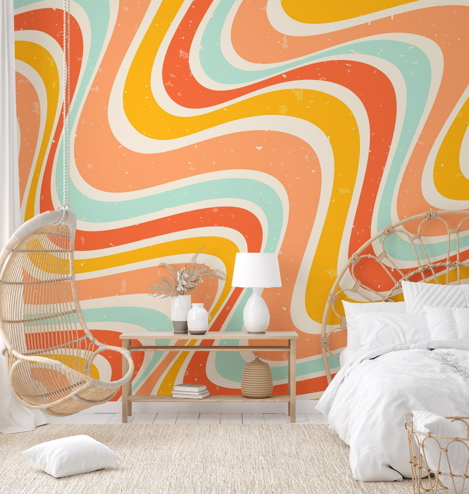 70s psychedelic wall mural with vibrant colors
