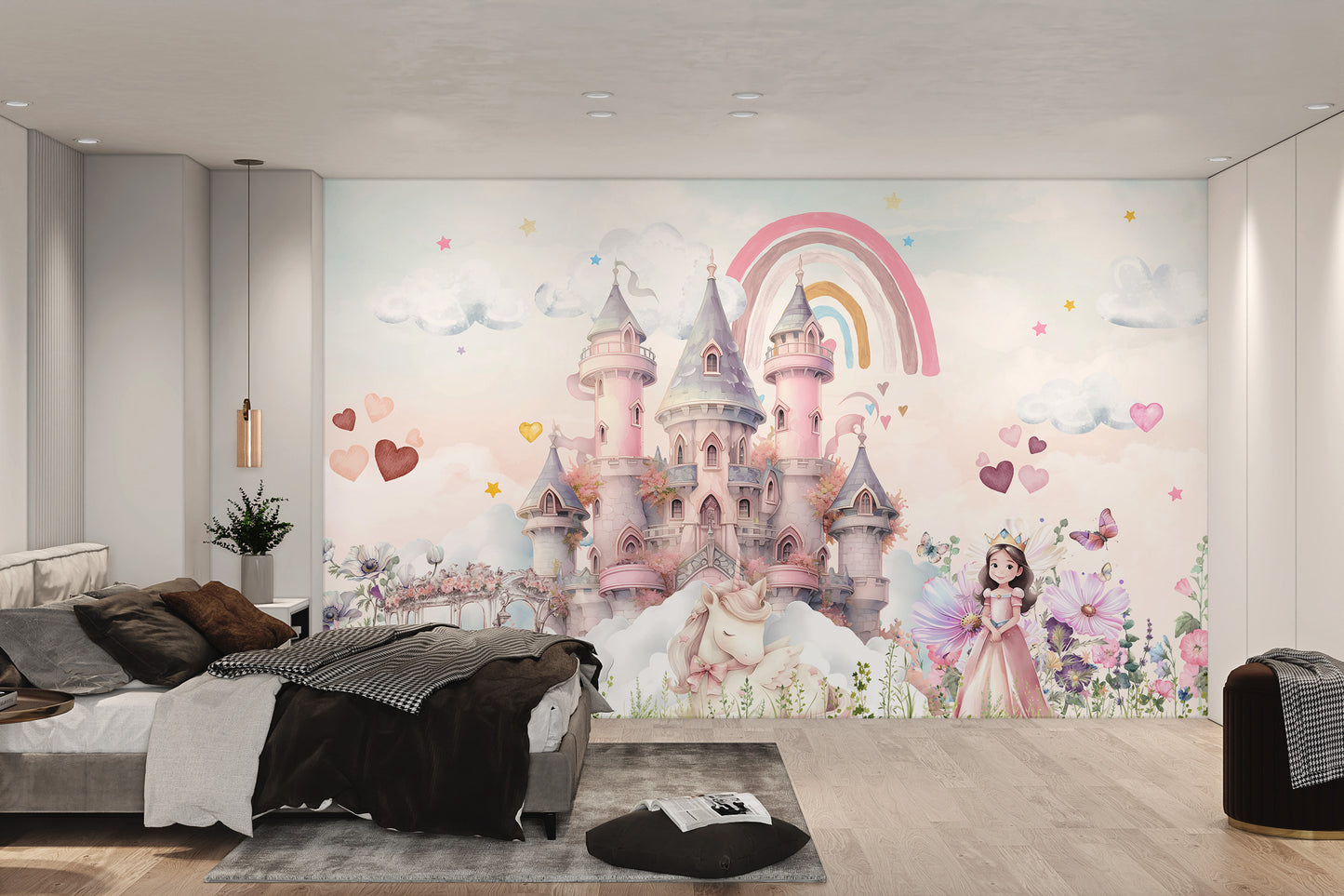 Princess Castle Unicorn Rainbow Wallpaper