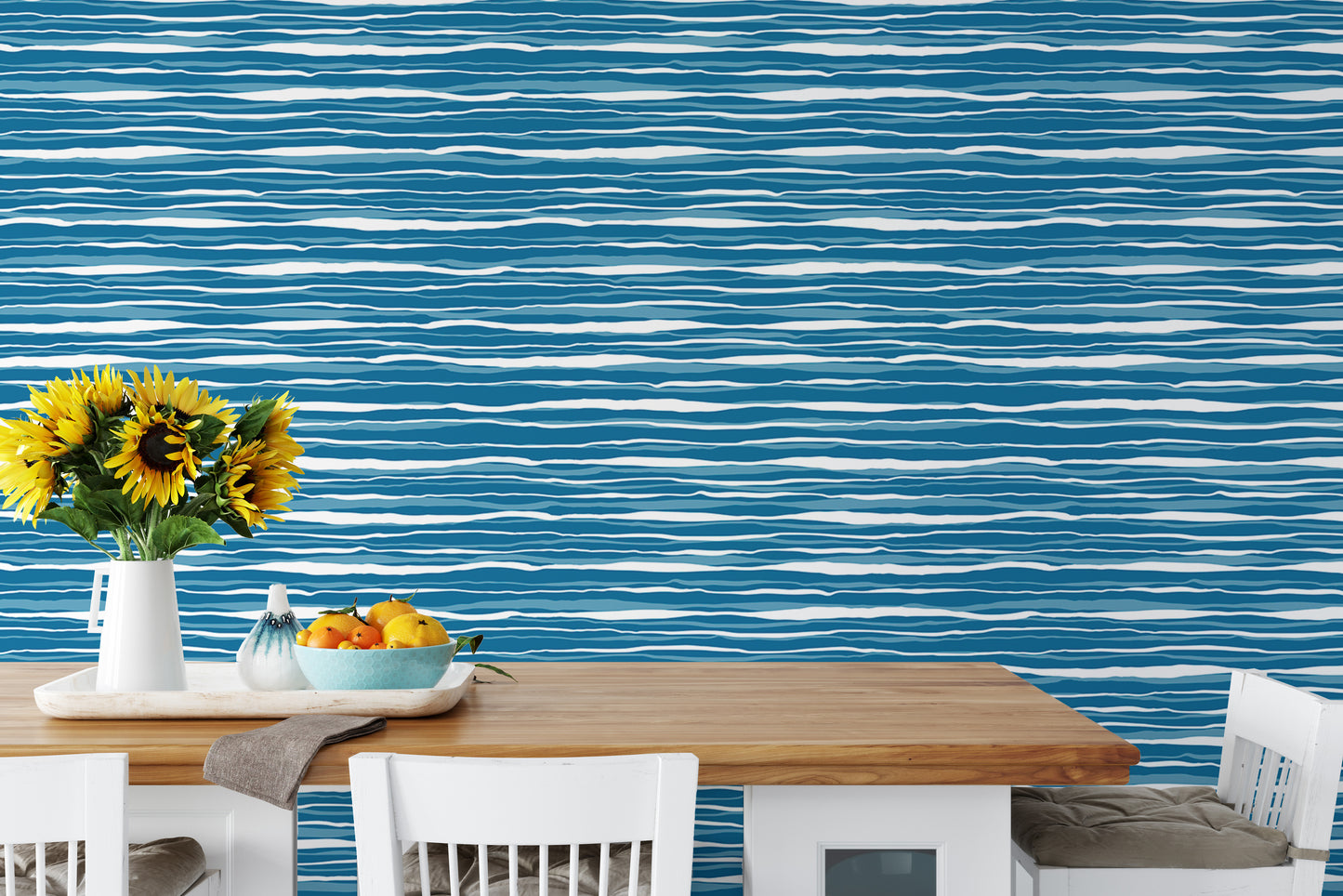 Vector Blue Ocean Waves Hand Drawn Water Stripes Tile Wallpaper