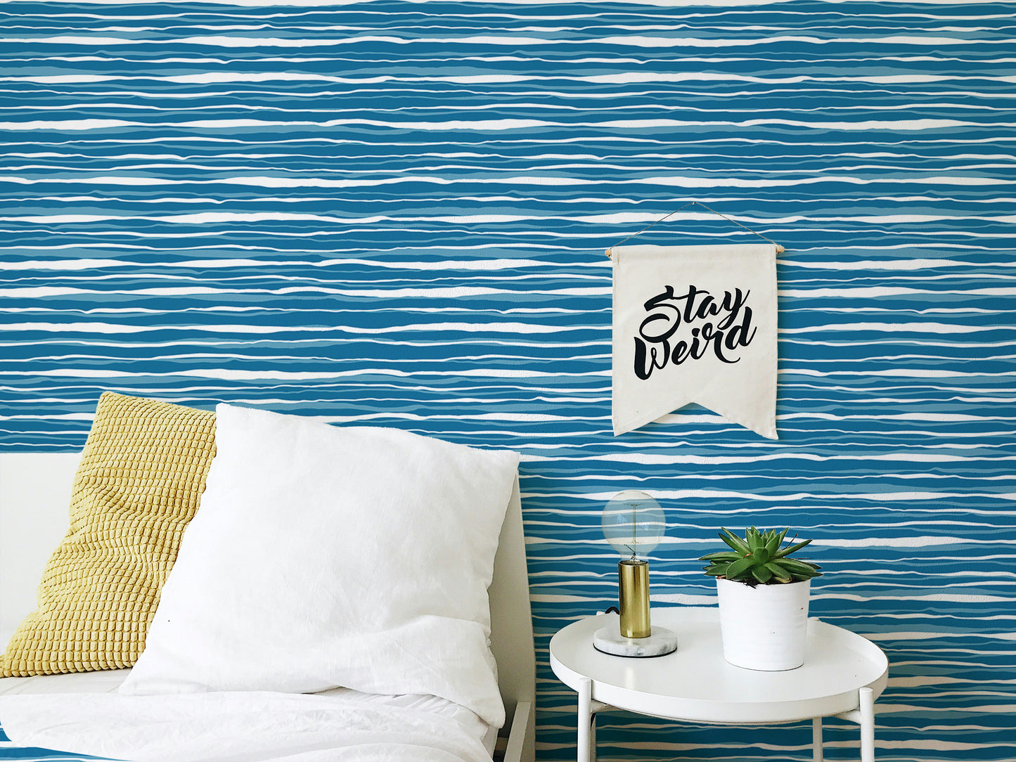 Vector Blue Ocean Waves Hand Drawn Water Stripes Tile Wallpaper