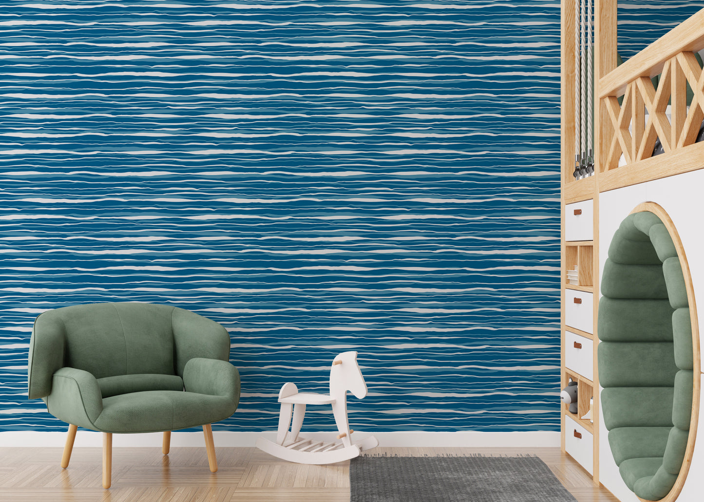 Vector Blue Ocean Waves Hand Drawn Water Stripes Tile Wallpaper