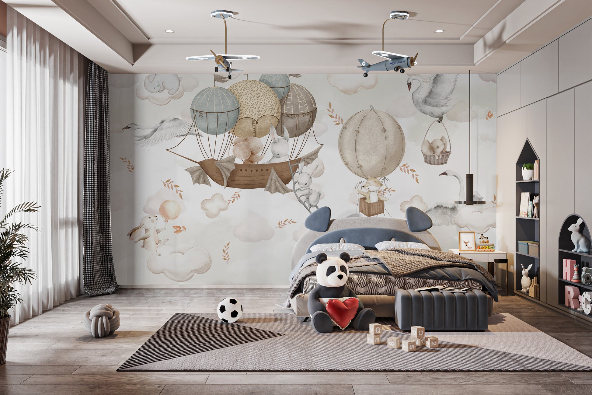 Whimsical Floating Animals Wall Mural